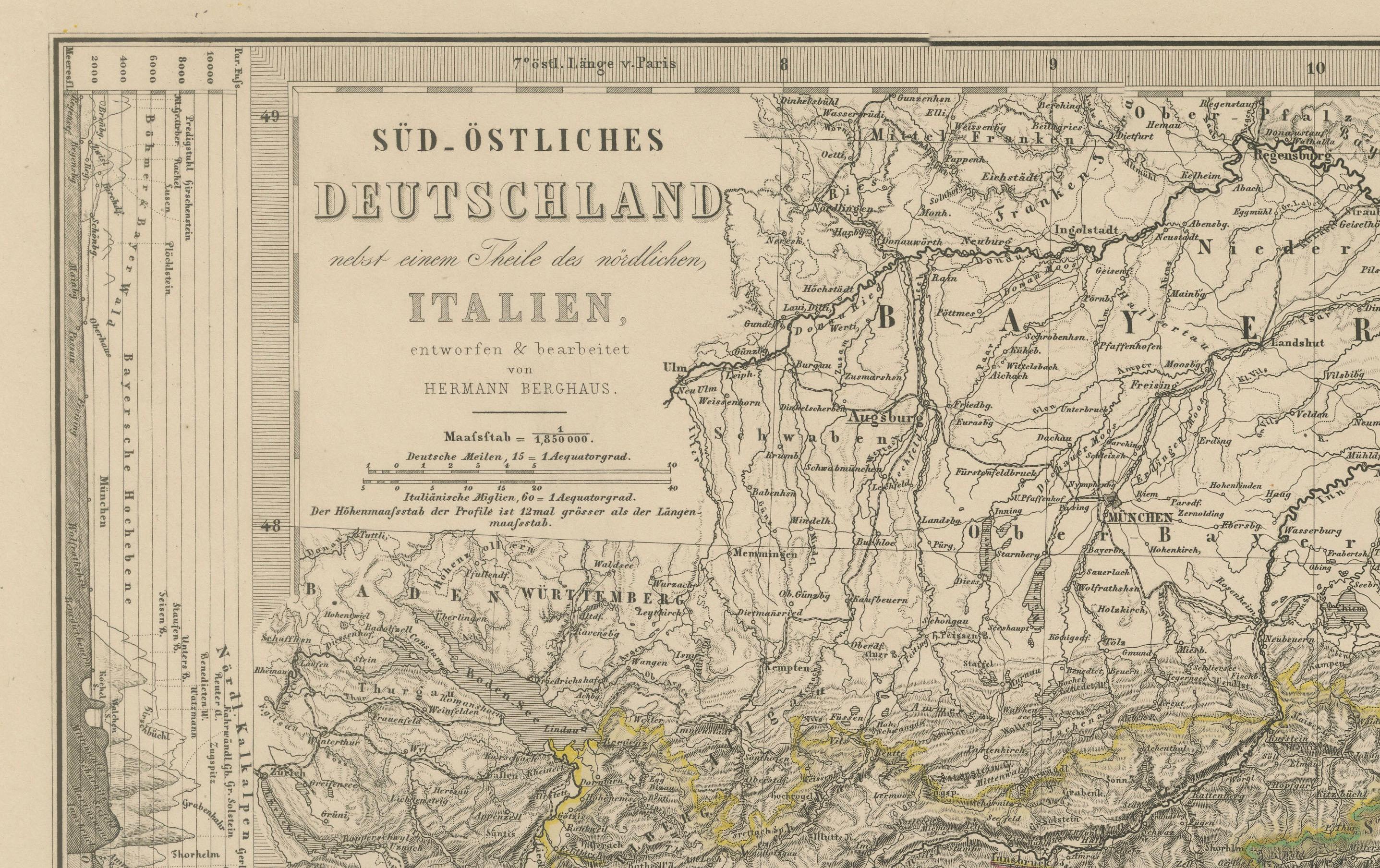 Antiguo Mapa del Imperio de los Habsburgo - Sudeste de Alemania hasta Venecia, 1858 en Bueno estado para la venta en Langweer, NL