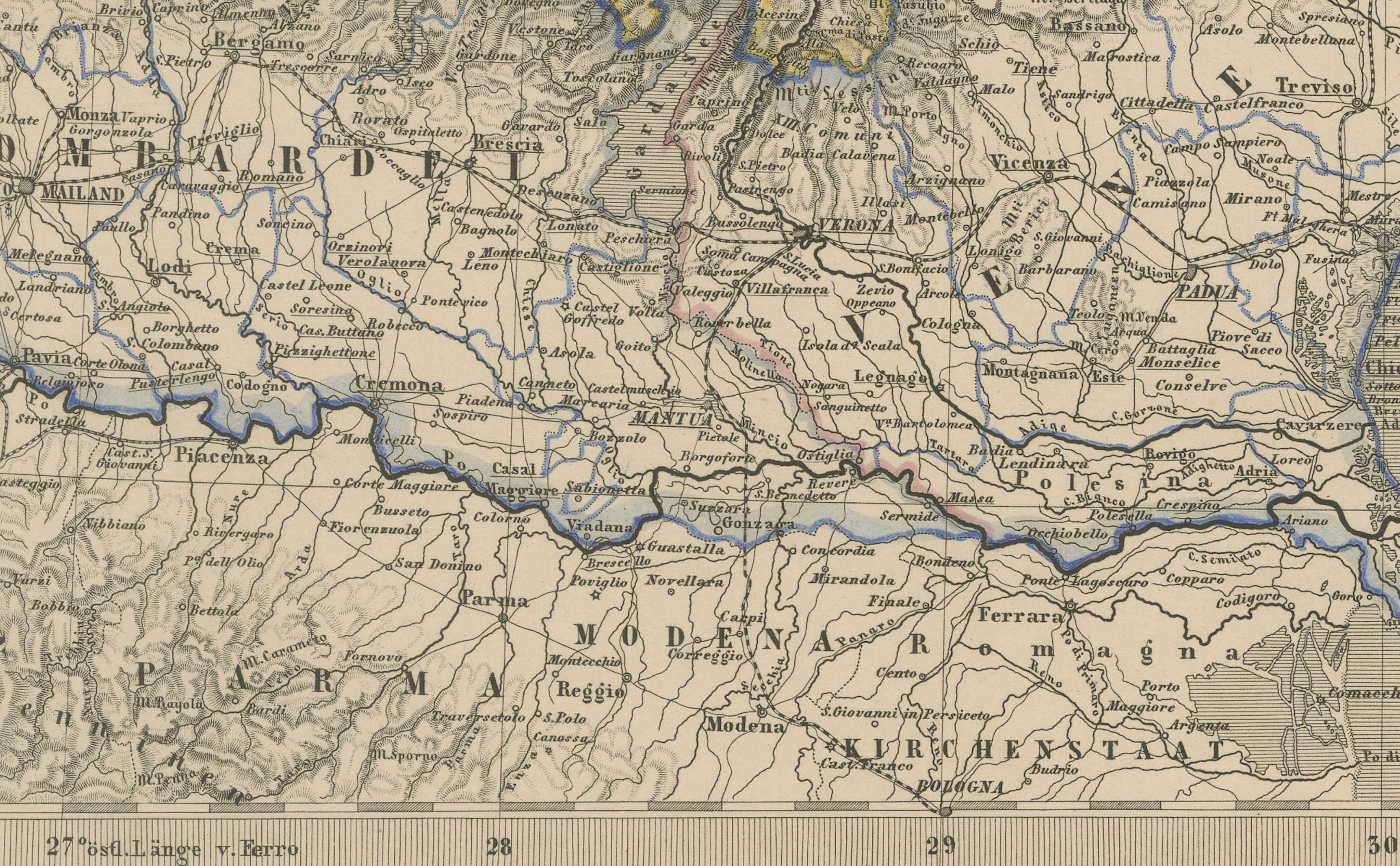 Antiguo Mapa del Imperio de los Habsburgo - Sudeste de Alemania hasta Venecia, 1858 Papel en venta