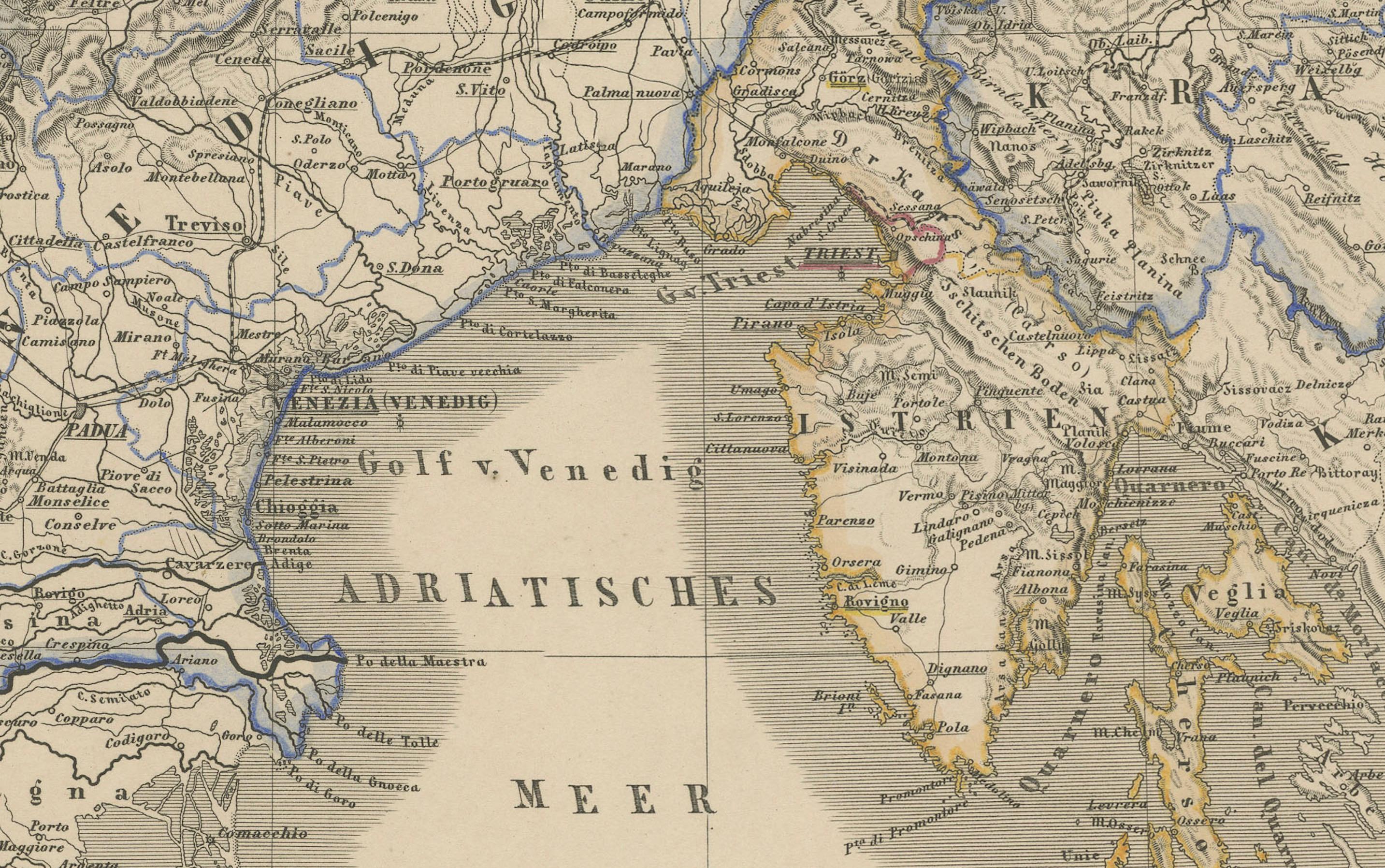 Antiguo Mapa del Imperio de los Habsburgo - Sudeste de Alemania hasta Venecia, 1858 en venta 1