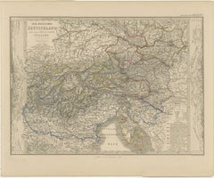 Antiguo Mapa del Imperio de los Habsburgo - Sudeste de Alemania hasta Venecia, 1858