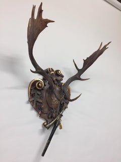 Antique Habsburg Fallow Trophy on Hand Carved Black Forest Plaque