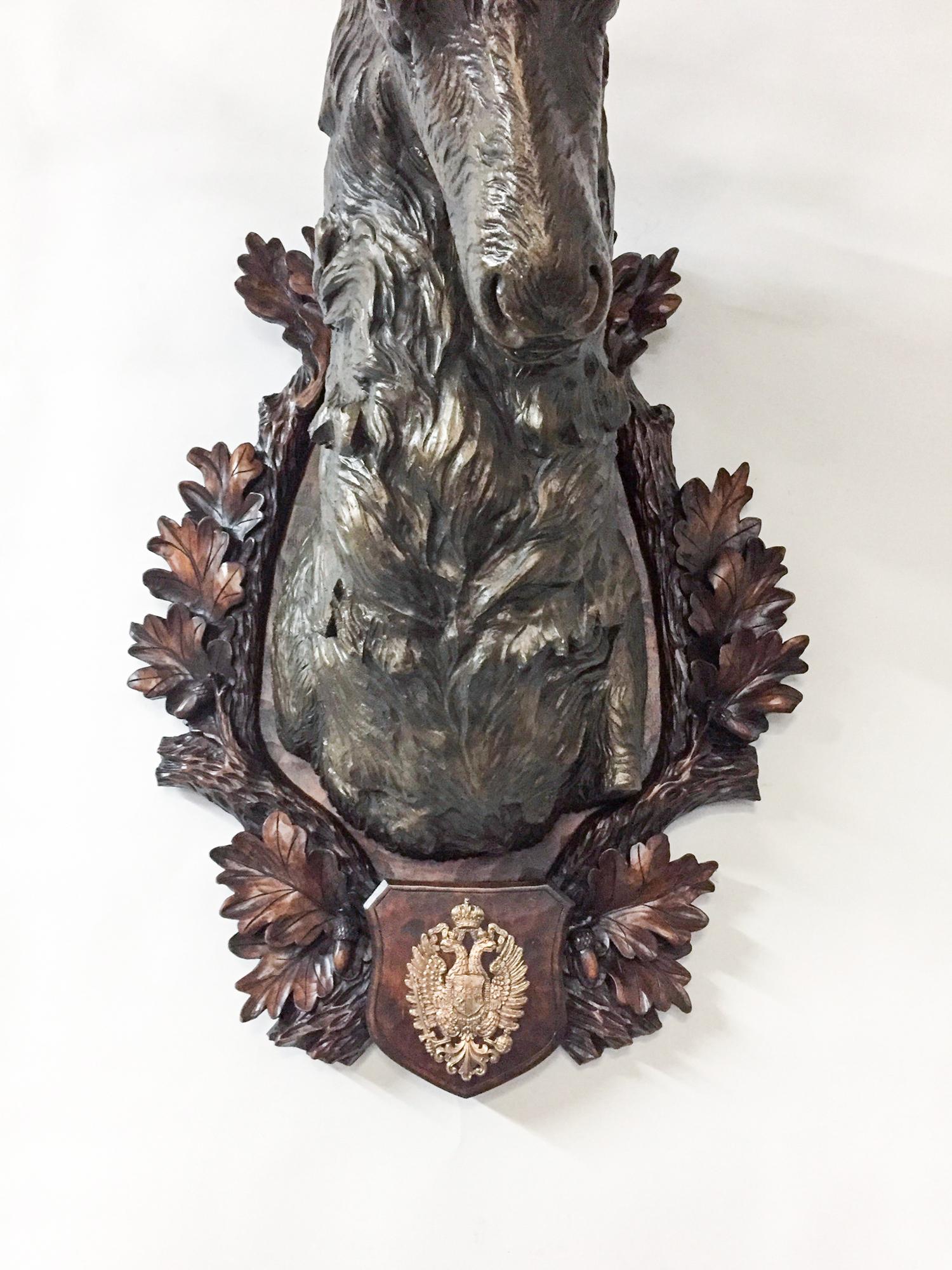 Black Forest Antique Habsburg Red Stag Trophy on Bronze Shoulder Mount from Eckartsau Castle