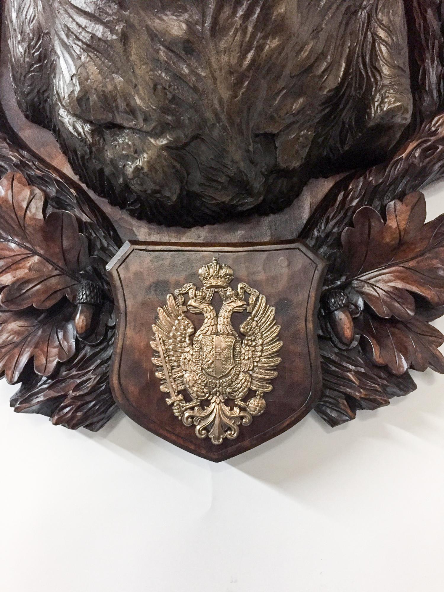 Austrian Antique Habsburg Red Stag Trophy on Bronze Shoulder Mount from Eckartsau Castle