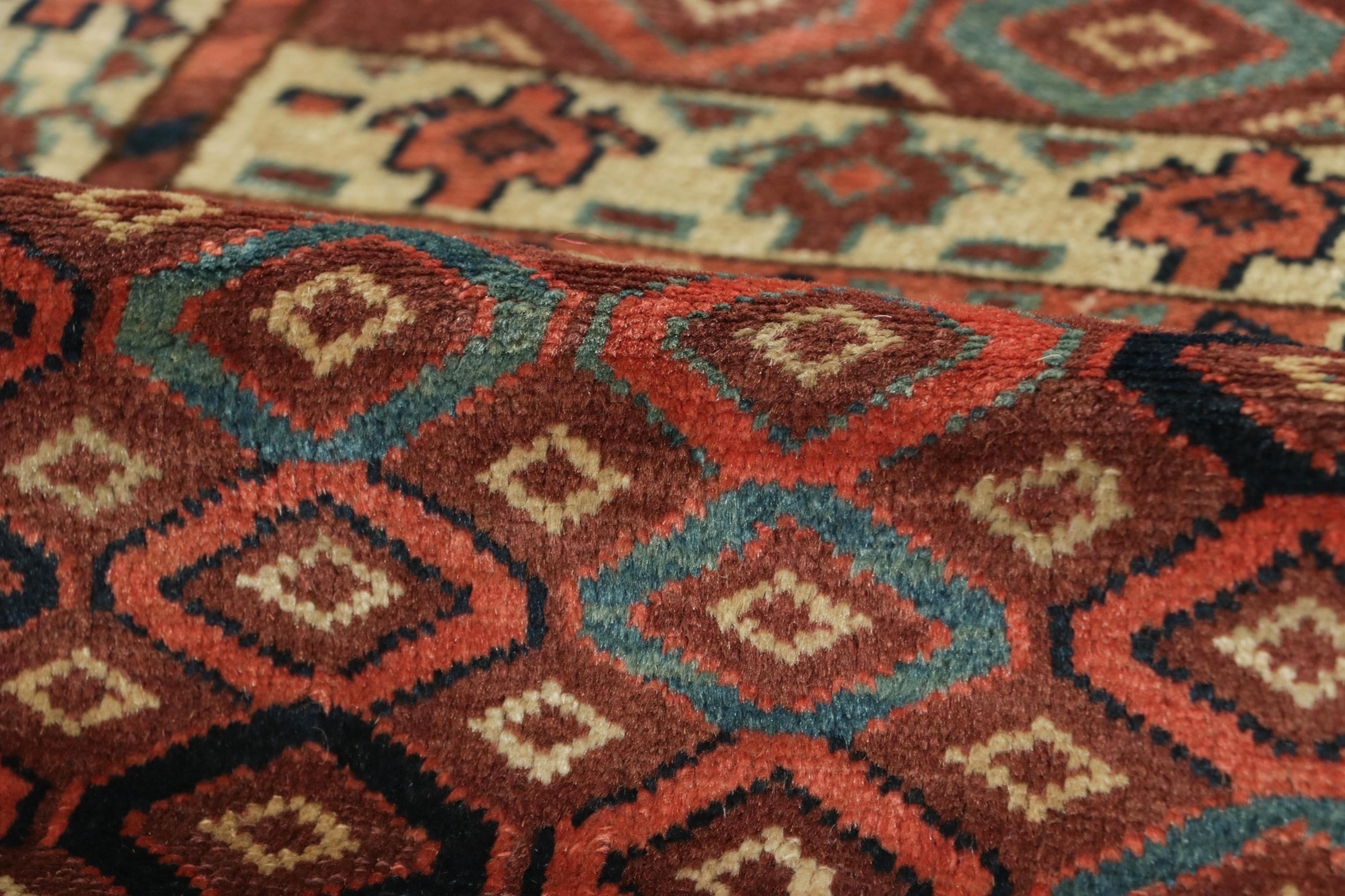 Wool Antique Hachli Persian Rug, Brown and Red with Geometric Patterns - Rug & Kilim For Sale