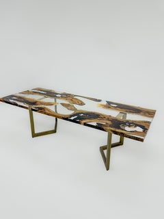 Antique Hackberry Wood Clear Epoxy Resin Dining Table