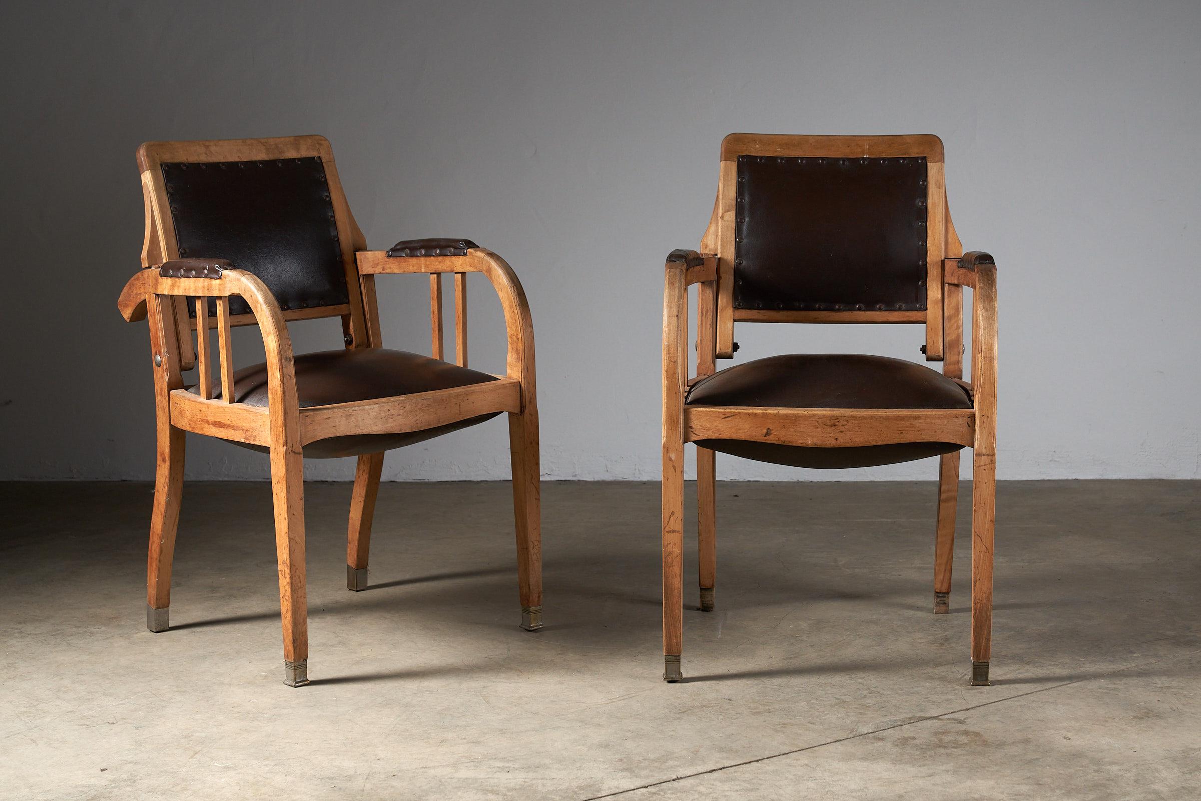 Embark on a journey into the past with these antique hairdresser chairs, a captivating duo that transcends time. Not merely decorative but incredibly comfortable, each chair is a stand-alone masterpiece for your interior. The adjustable back offers