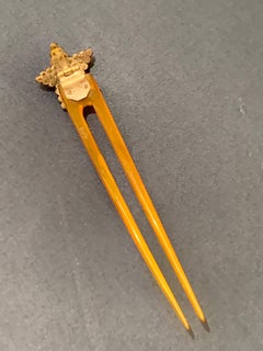 Antique Hair Pin Star Cut Steel Horn Hair Ornament