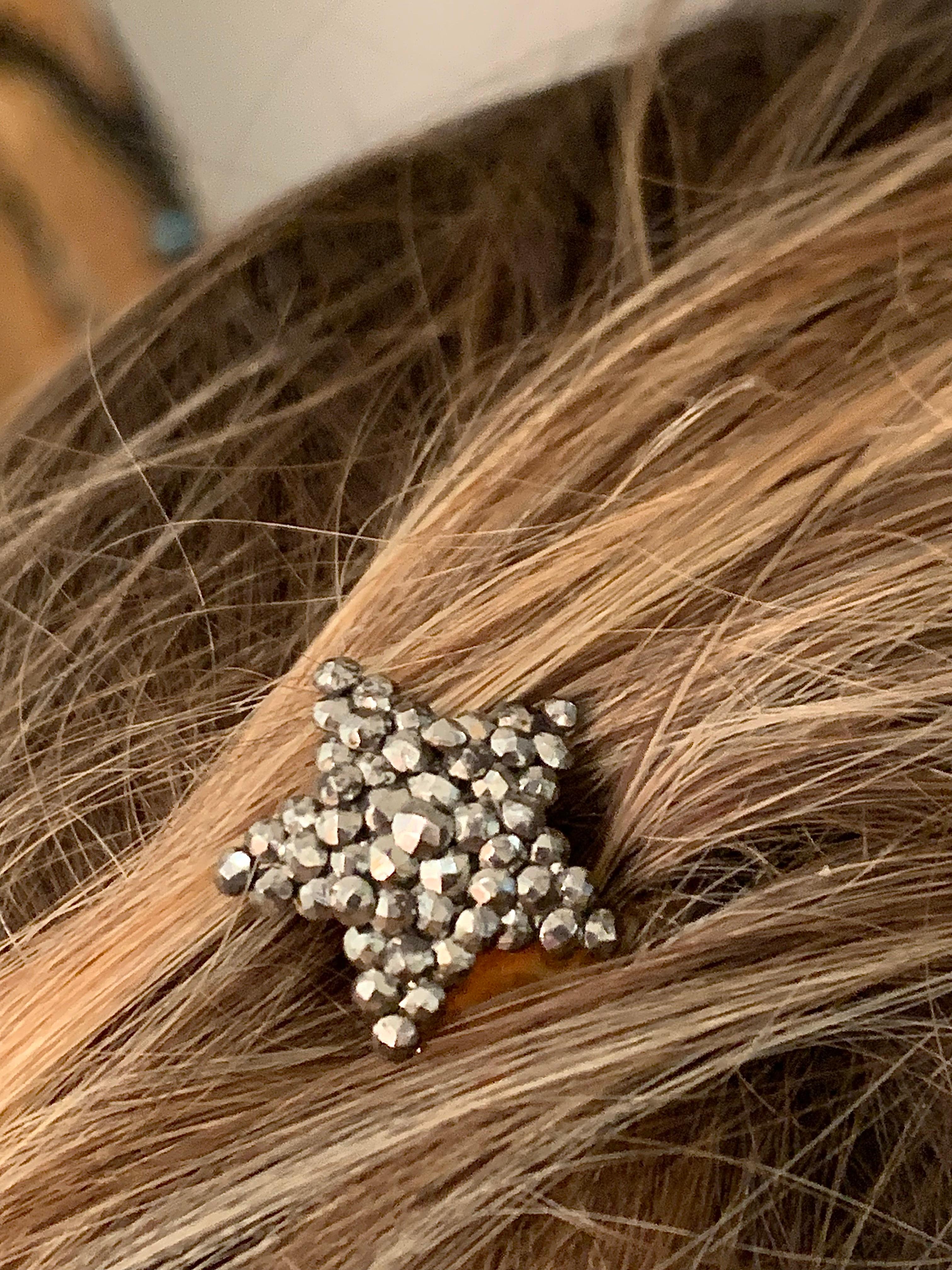 Women's Antique Hair Pin Star Cut Steel Horn Hair Ornament  For Sale
