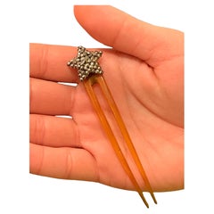 Antique Hair Pin Star Cut Steel Horn Hair Ornament 