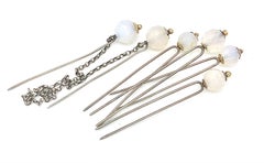 Antique Hair Pins Hair Ornaments Facetted Chalcedony Silver Gilt Silver