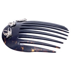 Antique Haircomb Silver Paste Swallows Celluloid