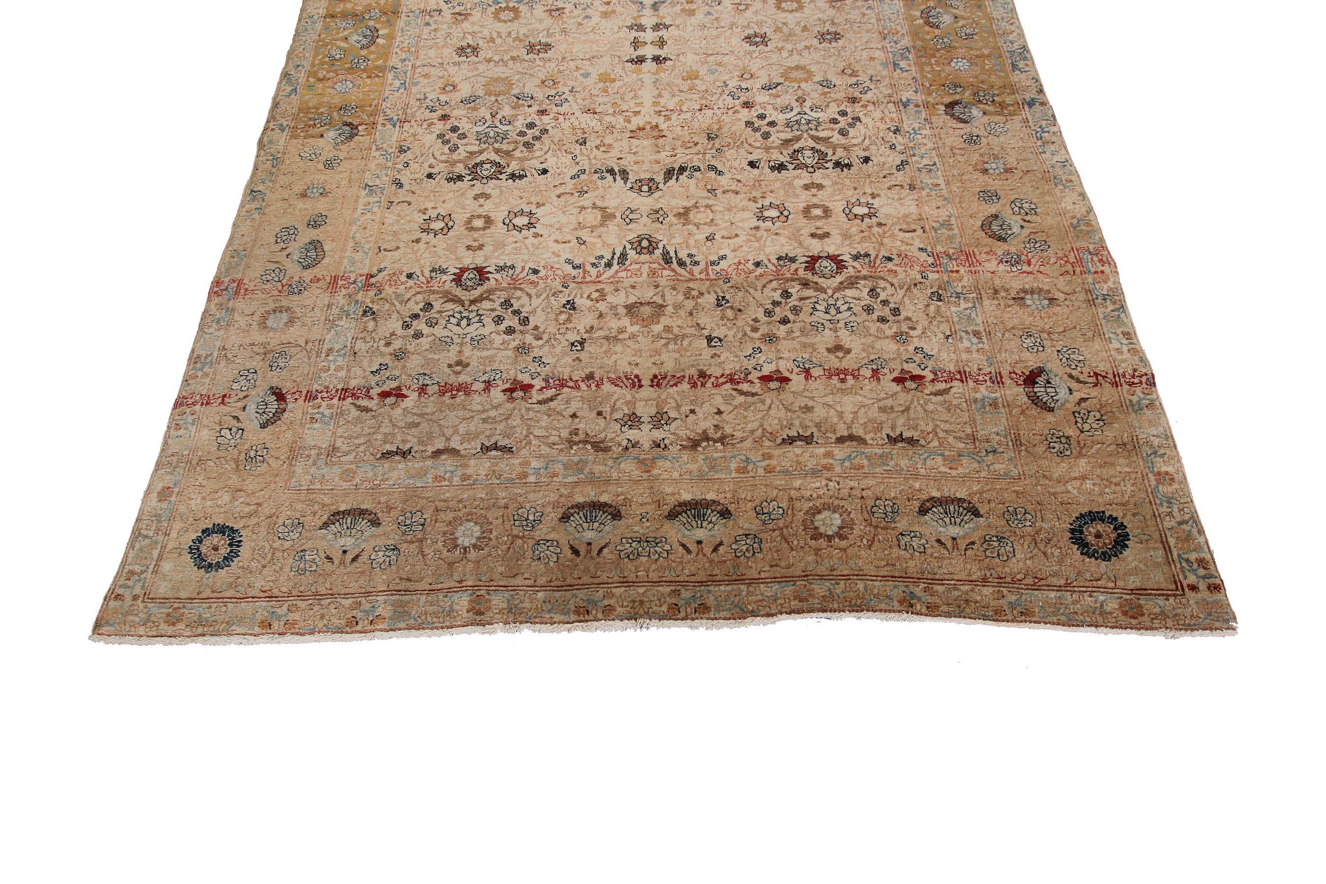 Hand-Knotted Antique Haji Jalili Rug Antique Persian Rug Beige Geometric Overall Ivory For Sale