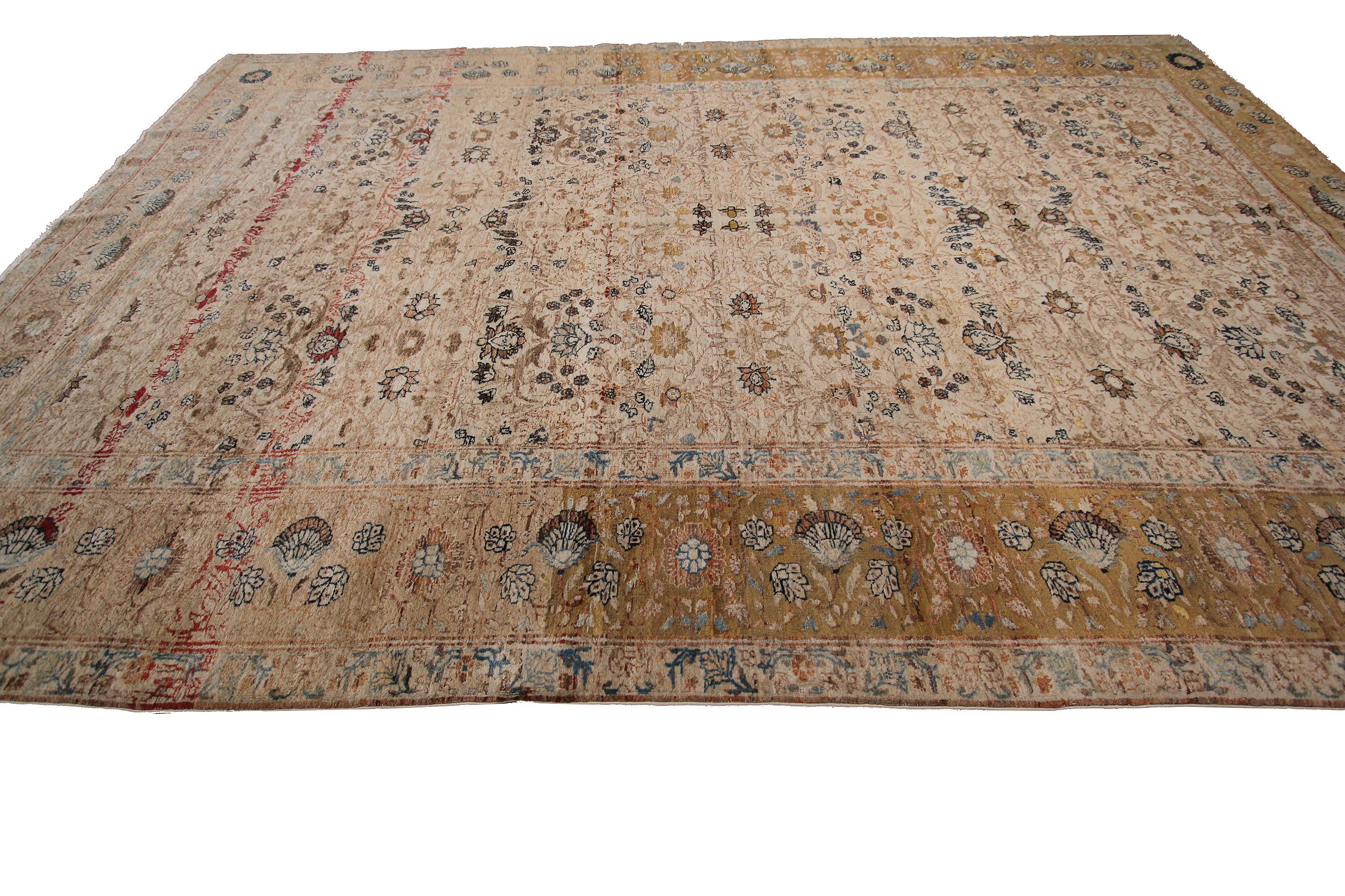 Late 19th Century Antique Haji Jalili Rug Antique Persian Rug Beige Geometric Overall Ivory For Sale