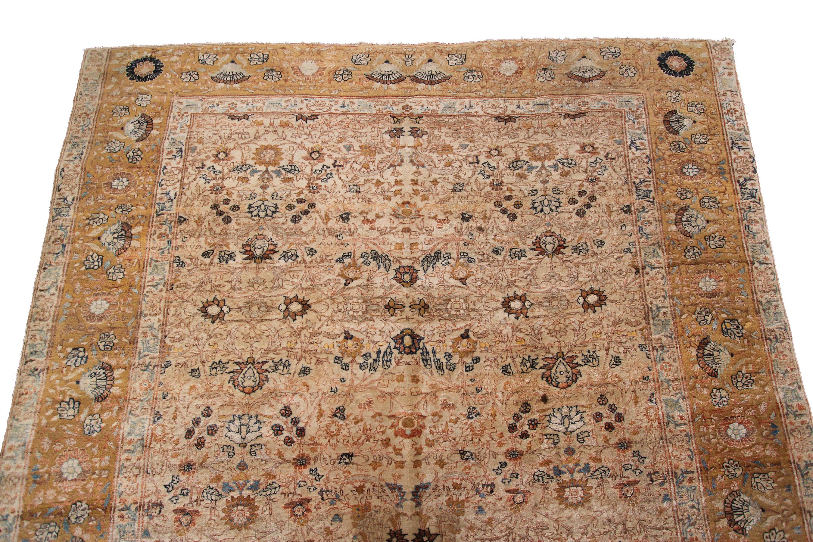 Wool Antique Haji Jalili Rug Antique Persian Rug Beige Geometric Overall Ivory For Sale