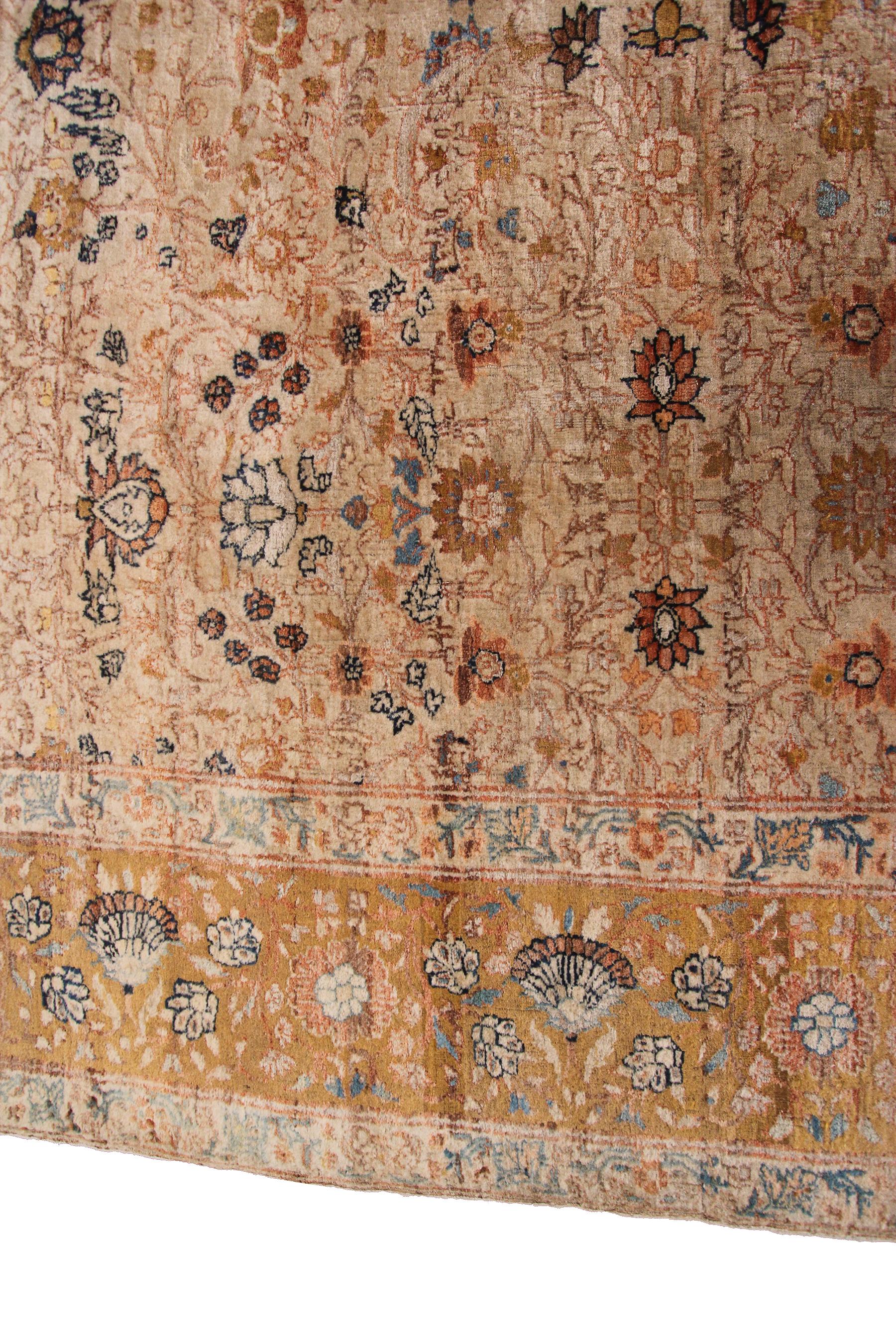 Laine Ancien tapis persan ancien Haji Jalili Tapis persan beige géométrique Overall Ivory en vente