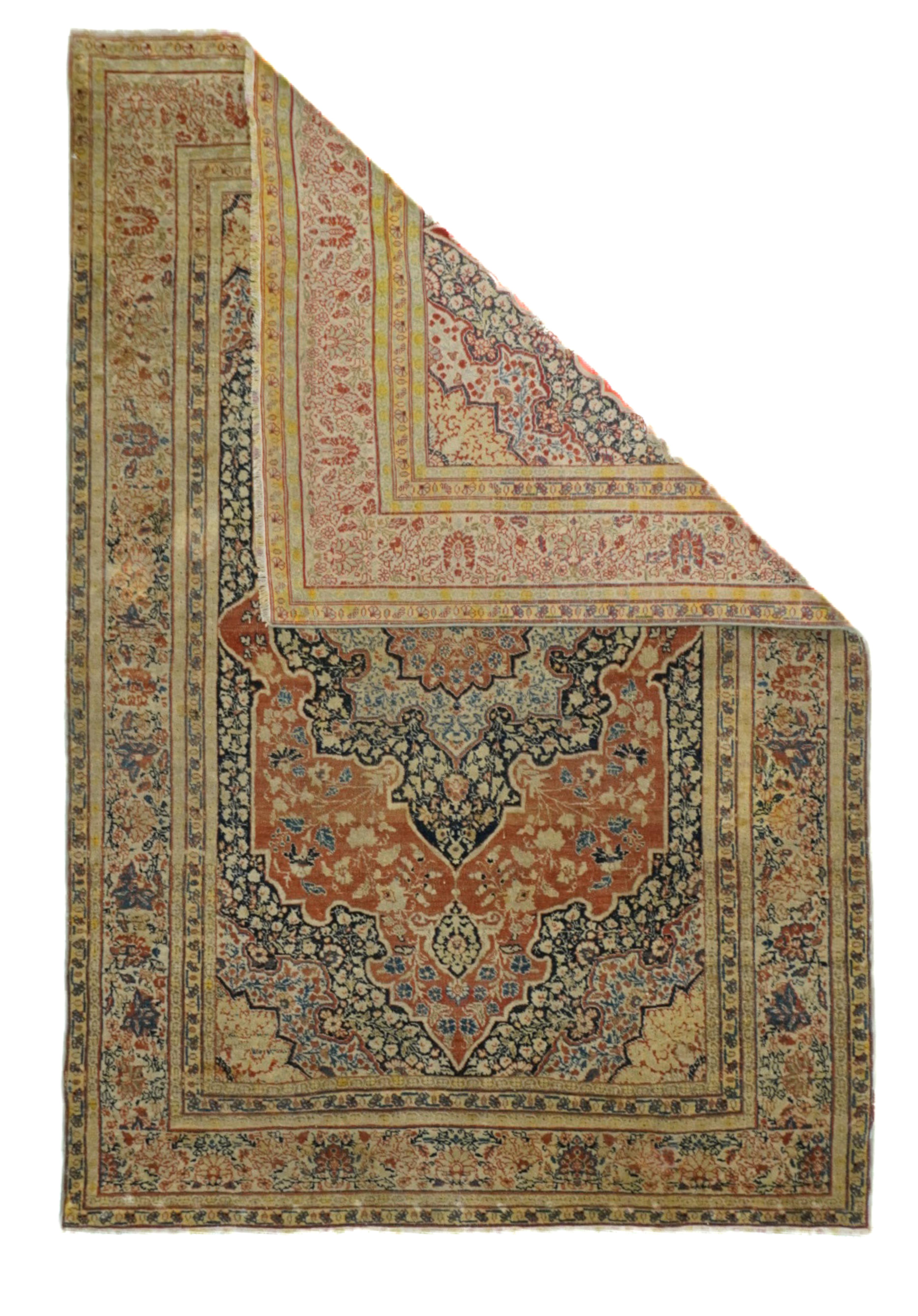 Antiker Haji Jalili Tabriz-Teppich 3'9'' x 5'8''. Die gut gewebten bis fein geknüpften Stücke von 1890 bis 1910, die in der gleichnamigen Werkstatt oder ihren Nachahmern in Täbris gewebt wurden, in Formaten von Matten bis zu riesigen Teppichen, mit