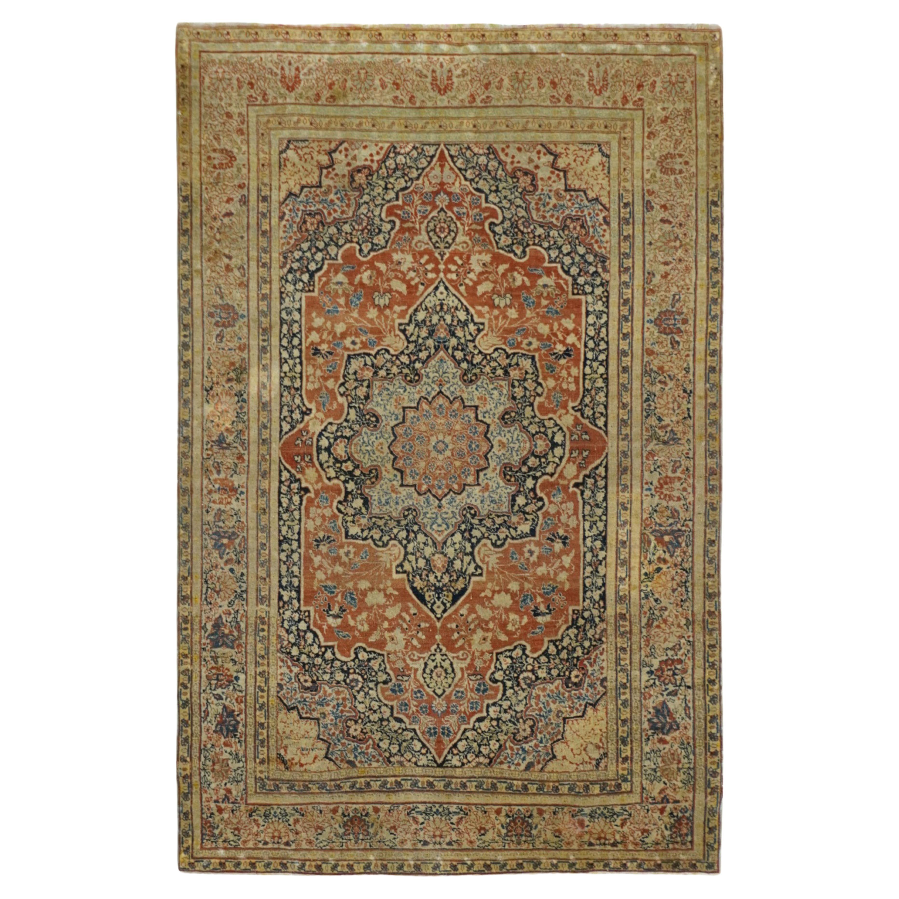 Antiker Haji Jalili Täbris-Teppich 3'9'' x 5'8''