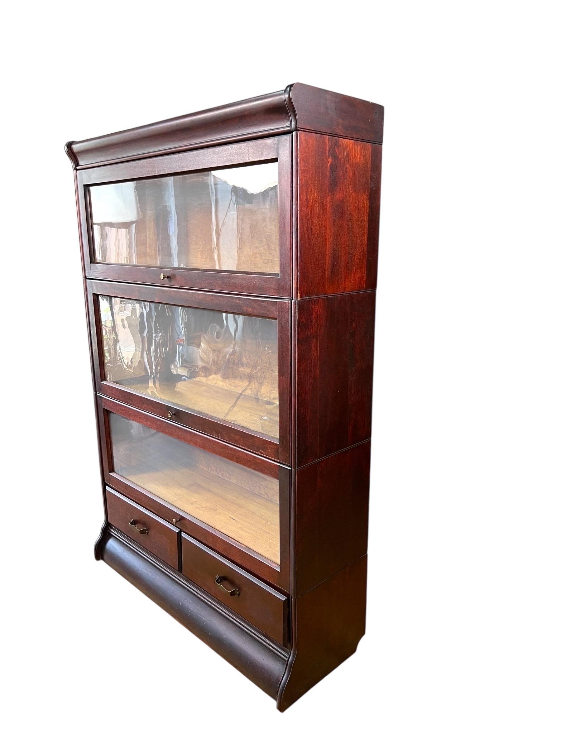 For sale is this very nice all original antique hale 3 stack Barrister Bookcase with bottom drawers.