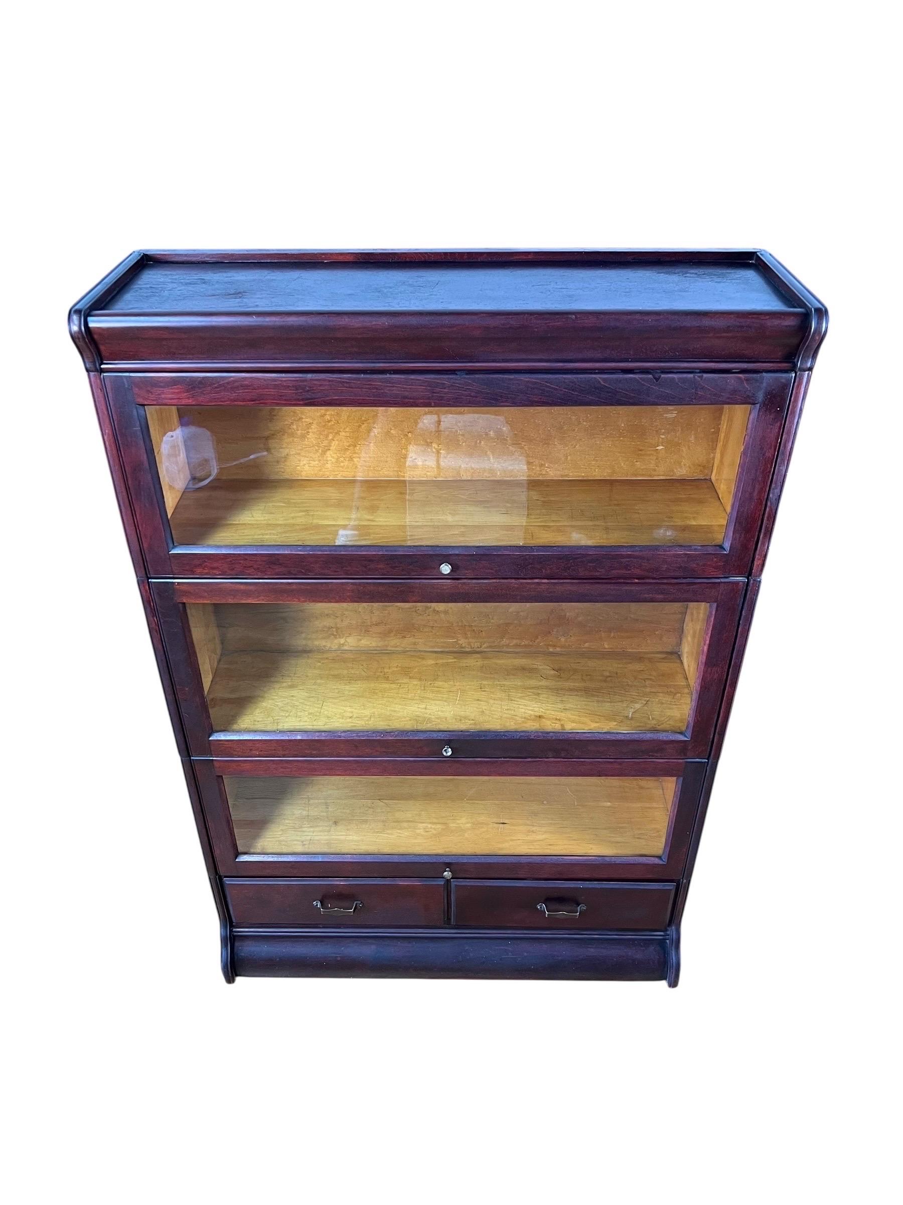 American Antique Hale 3 Stack Mahogany Barrister Bookcase With Drawers For Sale