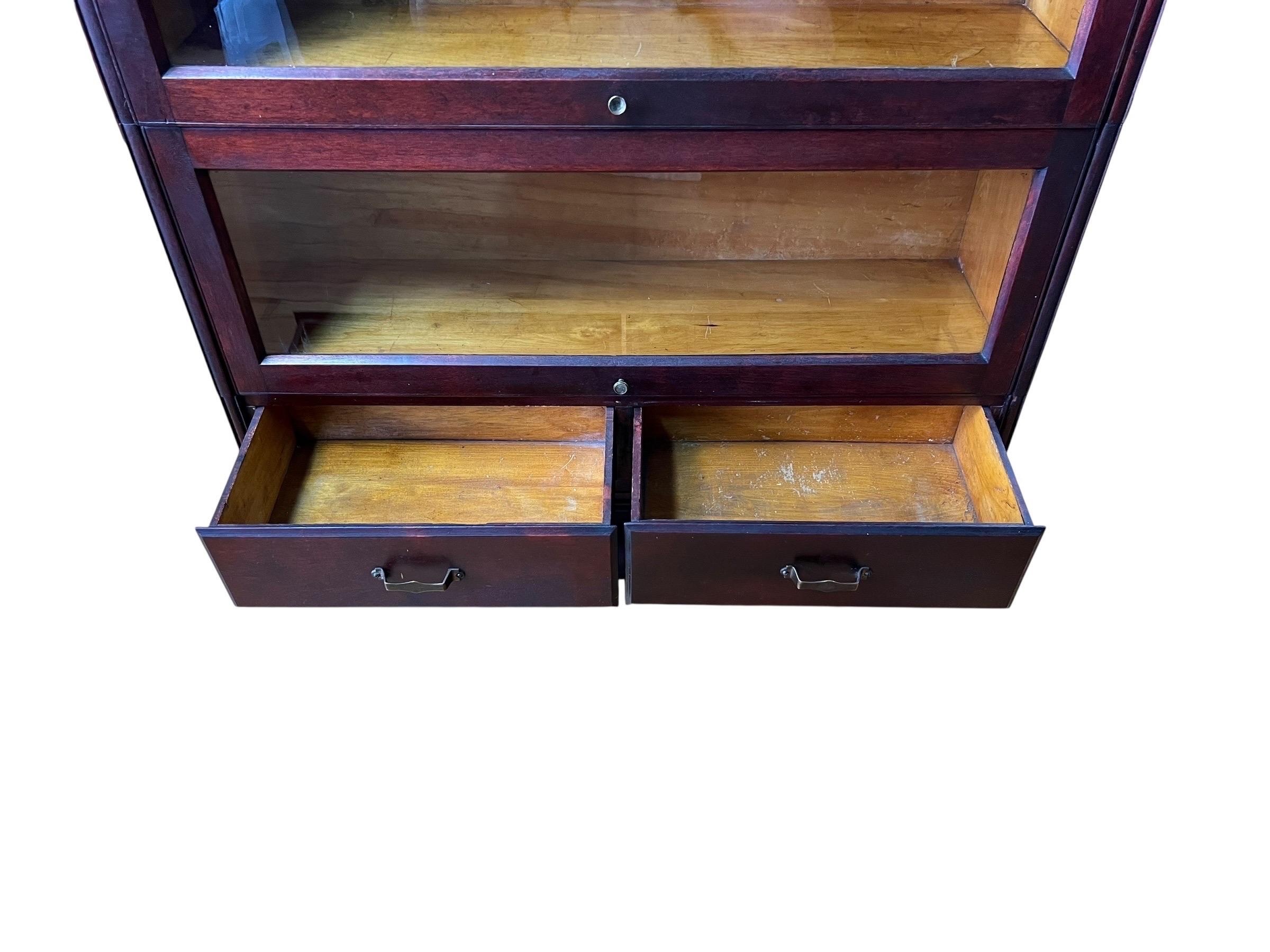 Antique Hale 3 Stack Mahogany Barrister Bookcase With Drawers In Good Condition For Sale In Esperance, NY