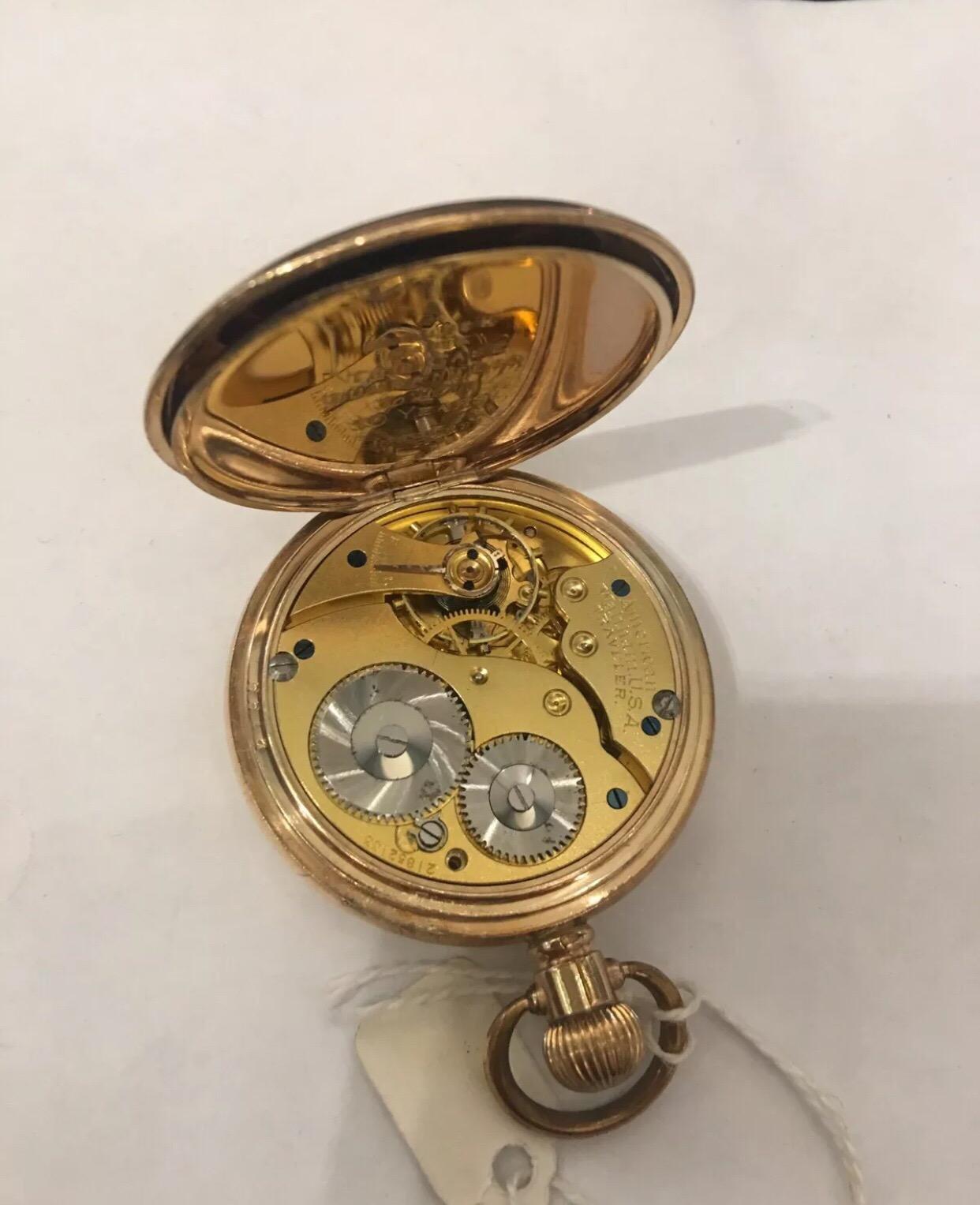 Antique Half Hunter Dennison Cased Pocket Watch Signed Waltham Traveller U.S.A. For Sale 5
