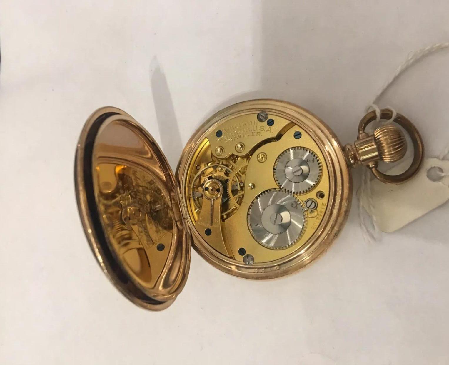 Antique Half Hunter Dennison Cased Pocket Watch Signed Waltham Traveller U.S.A. For Sale 6