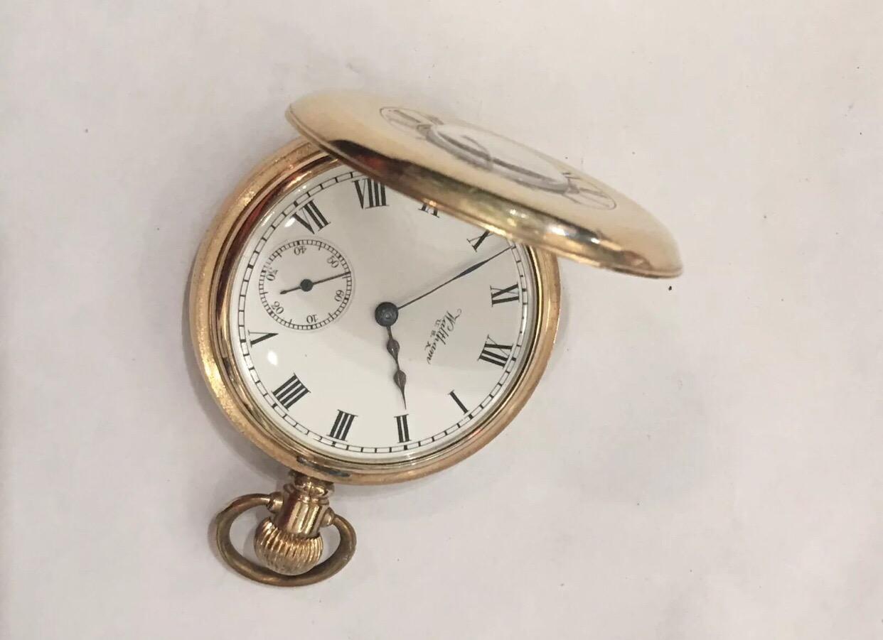 Women's or Men's Antique Half Hunter Dennison Cased Pocket Watch Signed Waltham Traveller U.S.A. For Sale