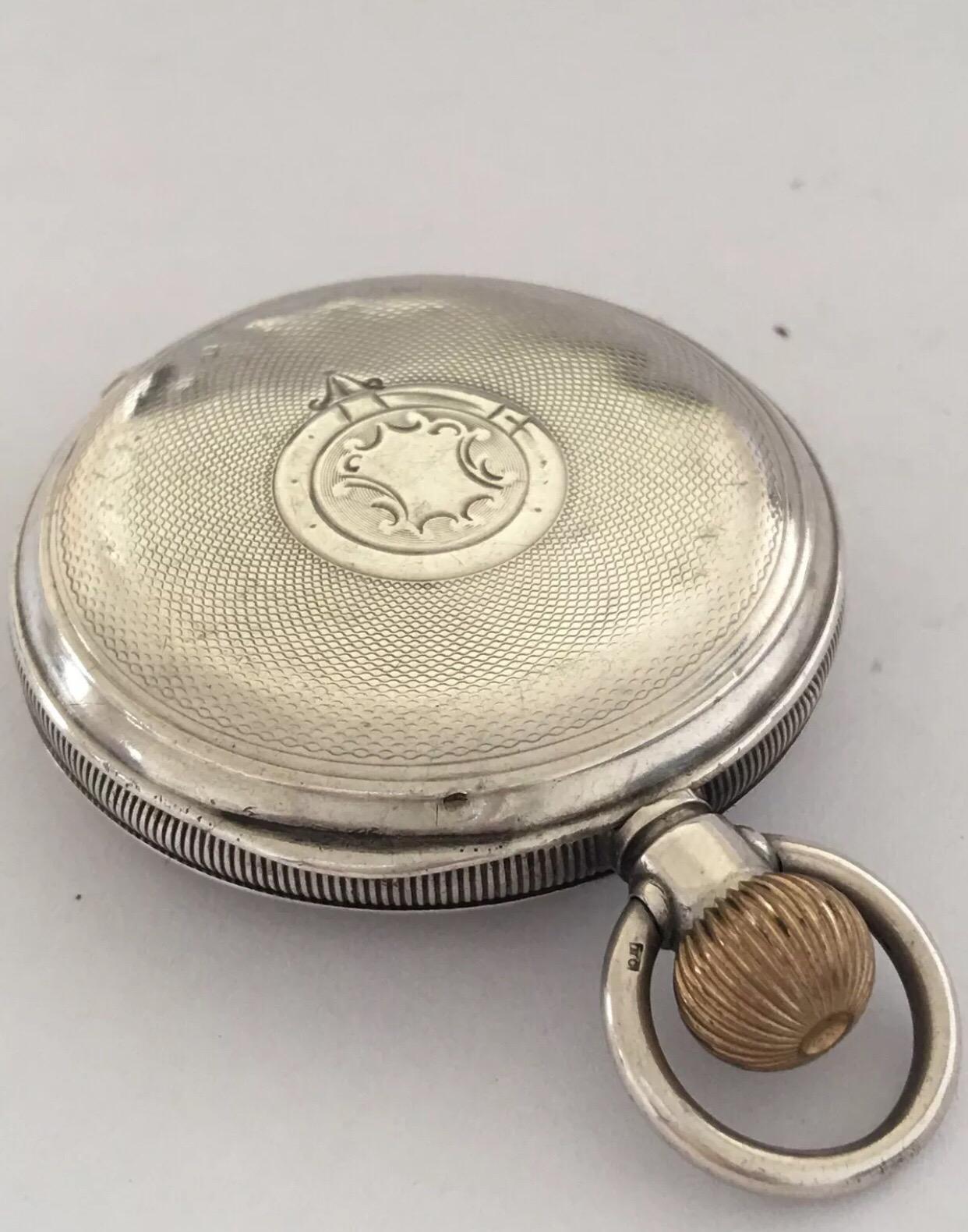 Antique Half Hunter Engine Turned Case Silver Pocket Watch by West End Watch Co For Sale 5
