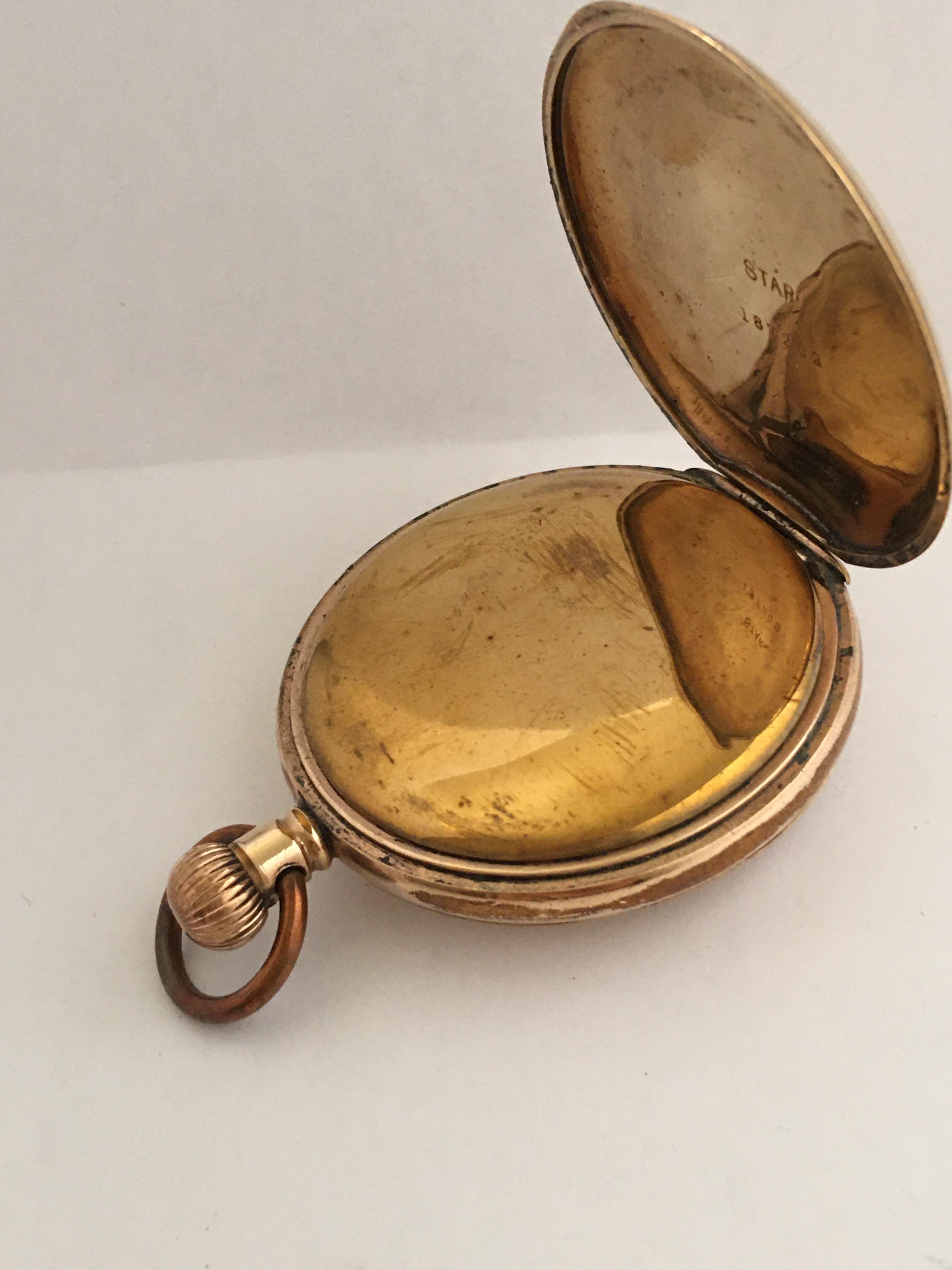 Antique Half Hunter Gold-Plated Waltham Pocket Watch 8