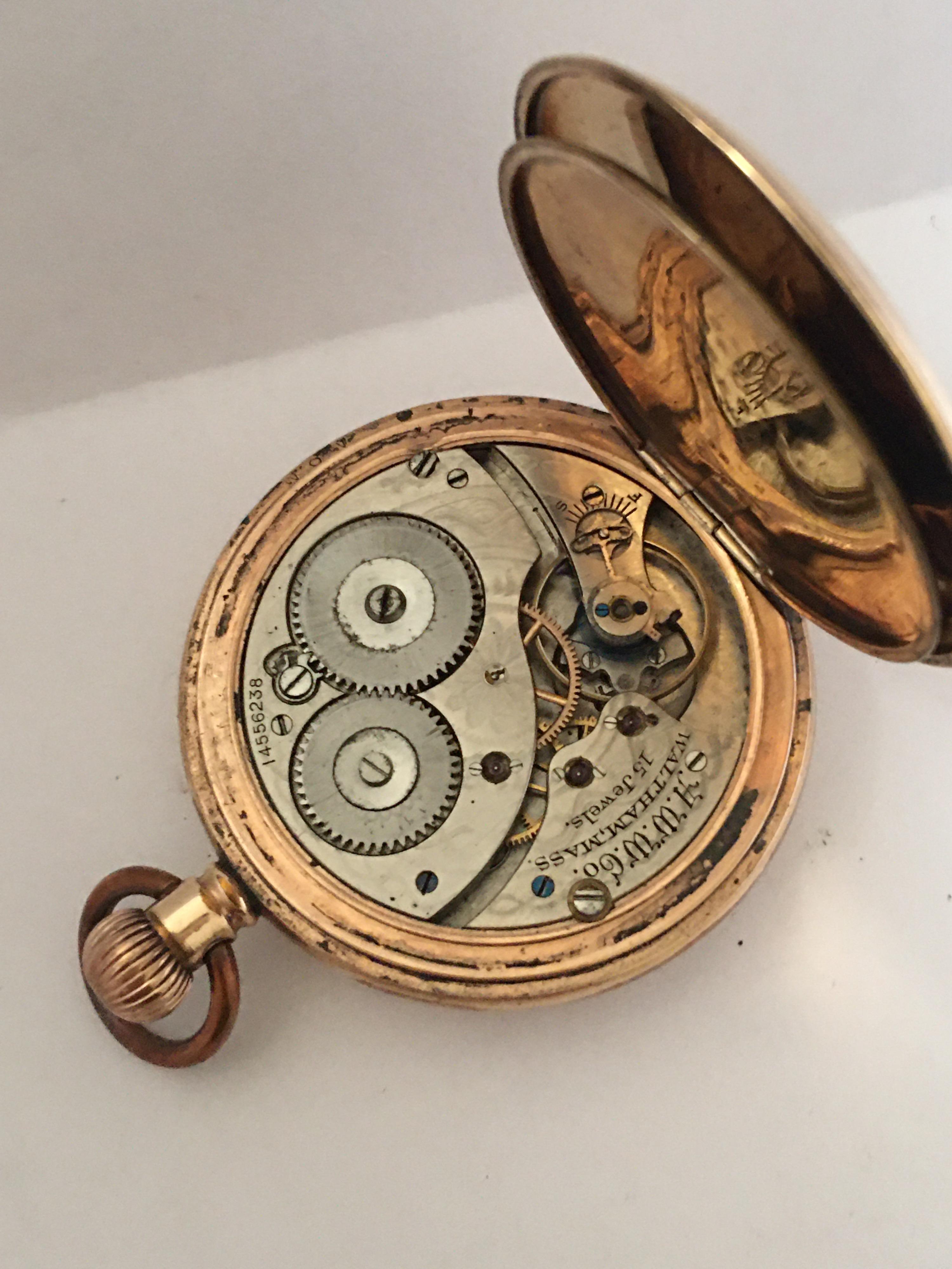 Antique Half Hunter Gold-Plated Waltham Pocket Watch 2