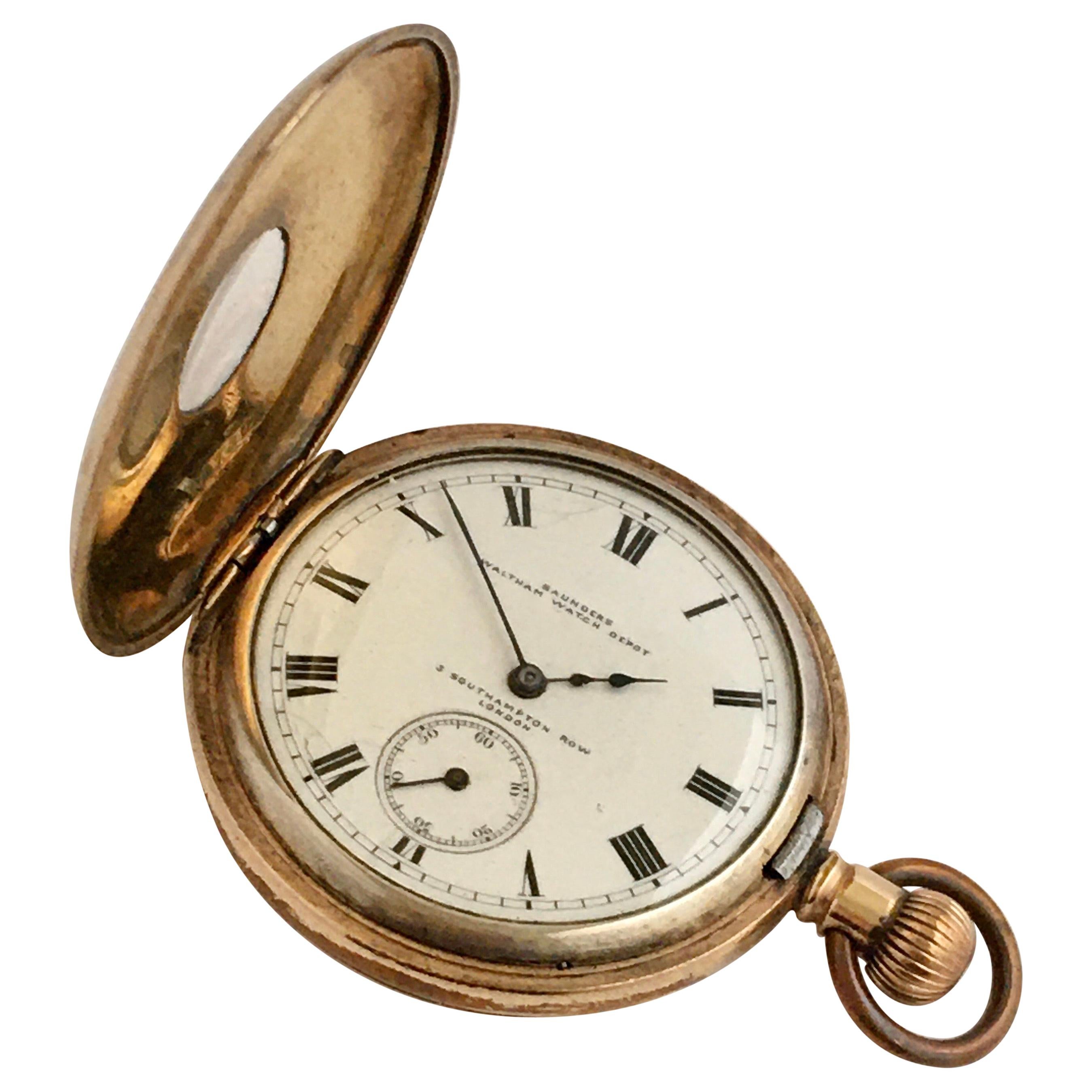Antique Half Hunter Gold-Plated Waltham Pocket Watch