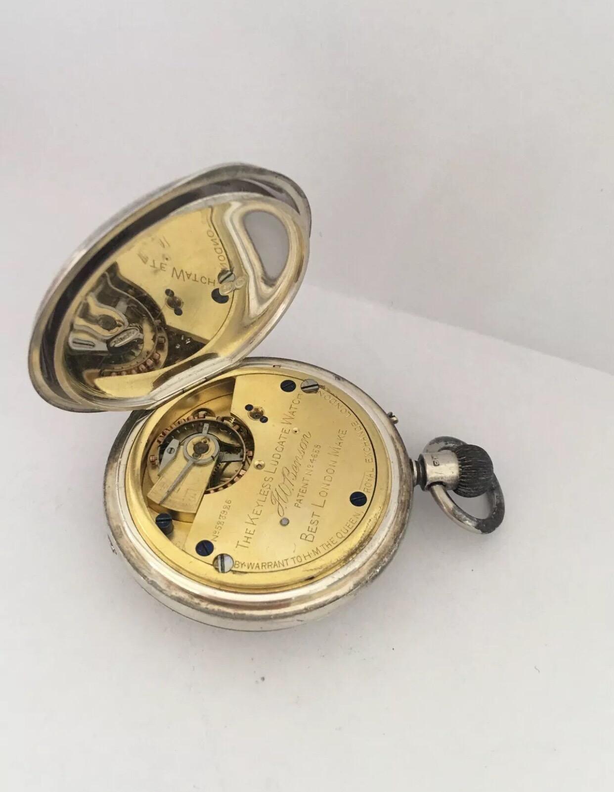 Antique Half Hunter J. W. Benson, London Silver Pocket Watch 1