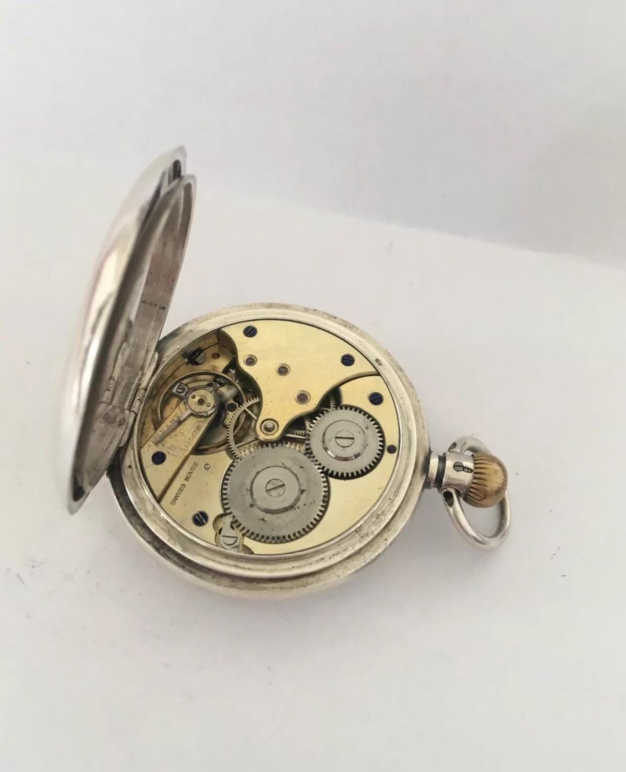 Women's or Men's Antique Half Hunter Silver Pocket Watch For Sale