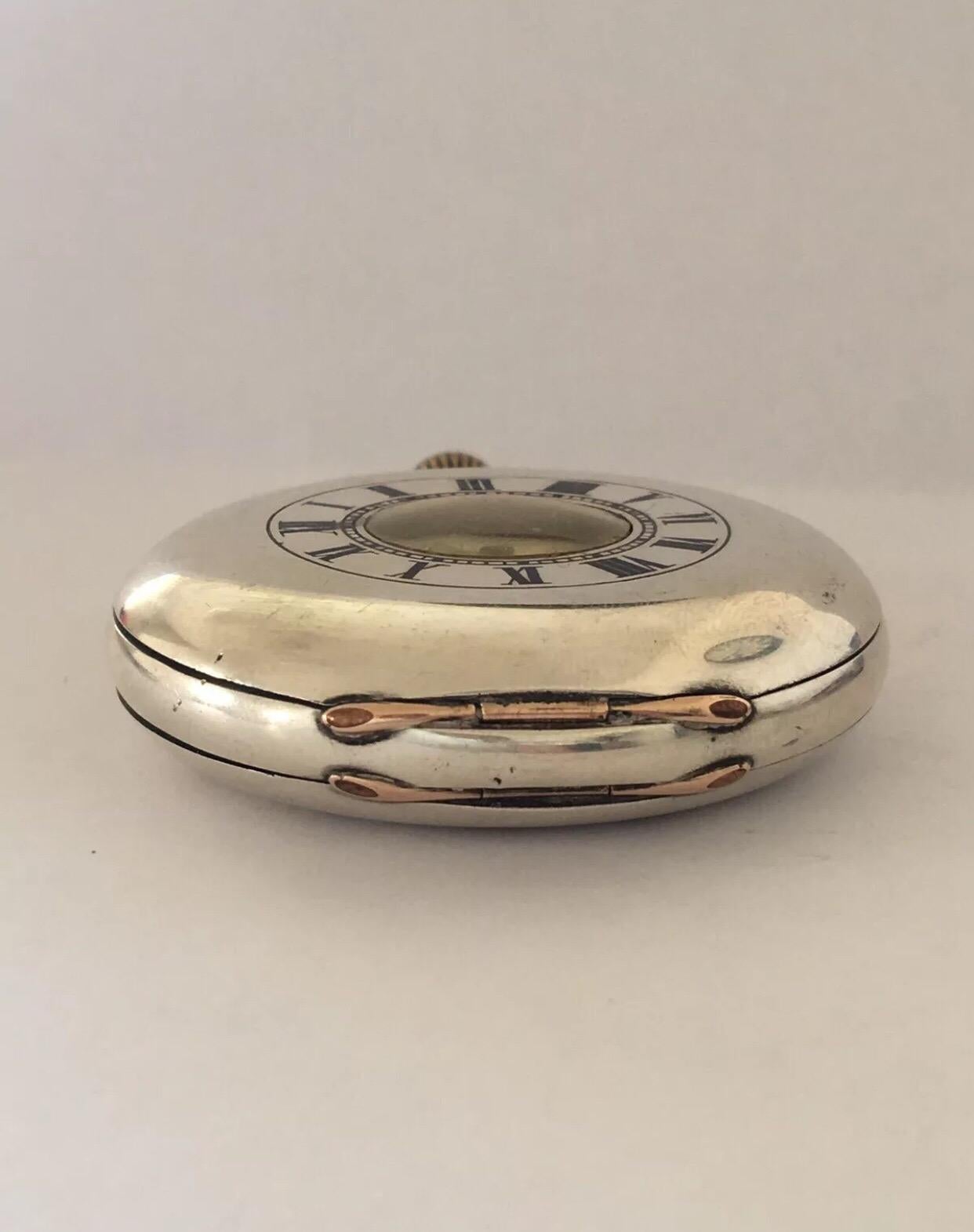Women's or Men's Antique Half Hunter Silver Swiss Made Pocket Watch For Sale