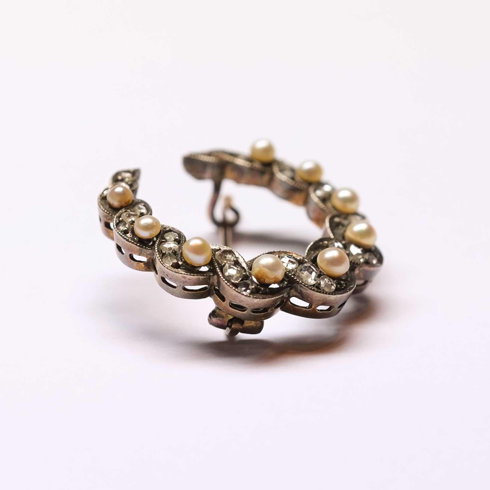 Women's or Men's Antique Half Moon Crescent Brooch For Sale
