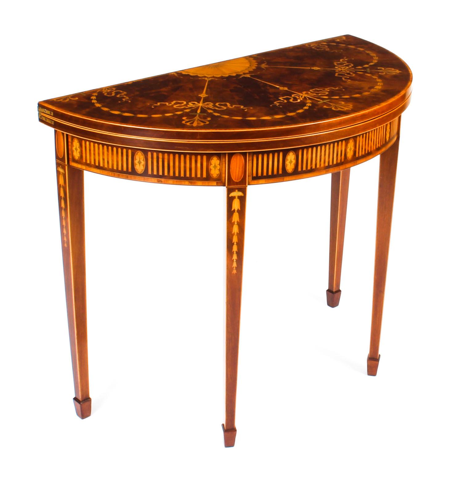 Antique Half Moon Marquetry Card Console Table, 19th Century 6