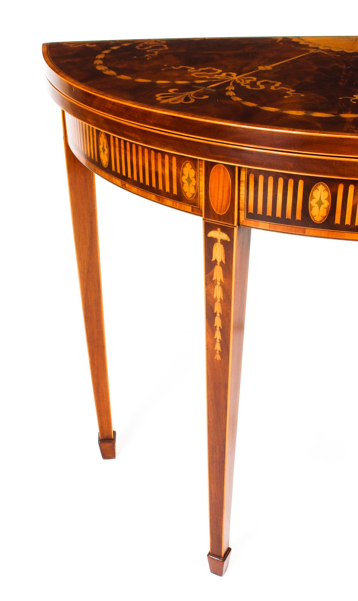 Antique Half Moon Marquetry Card Console Table, 19th Century In Good Condition In London, GB