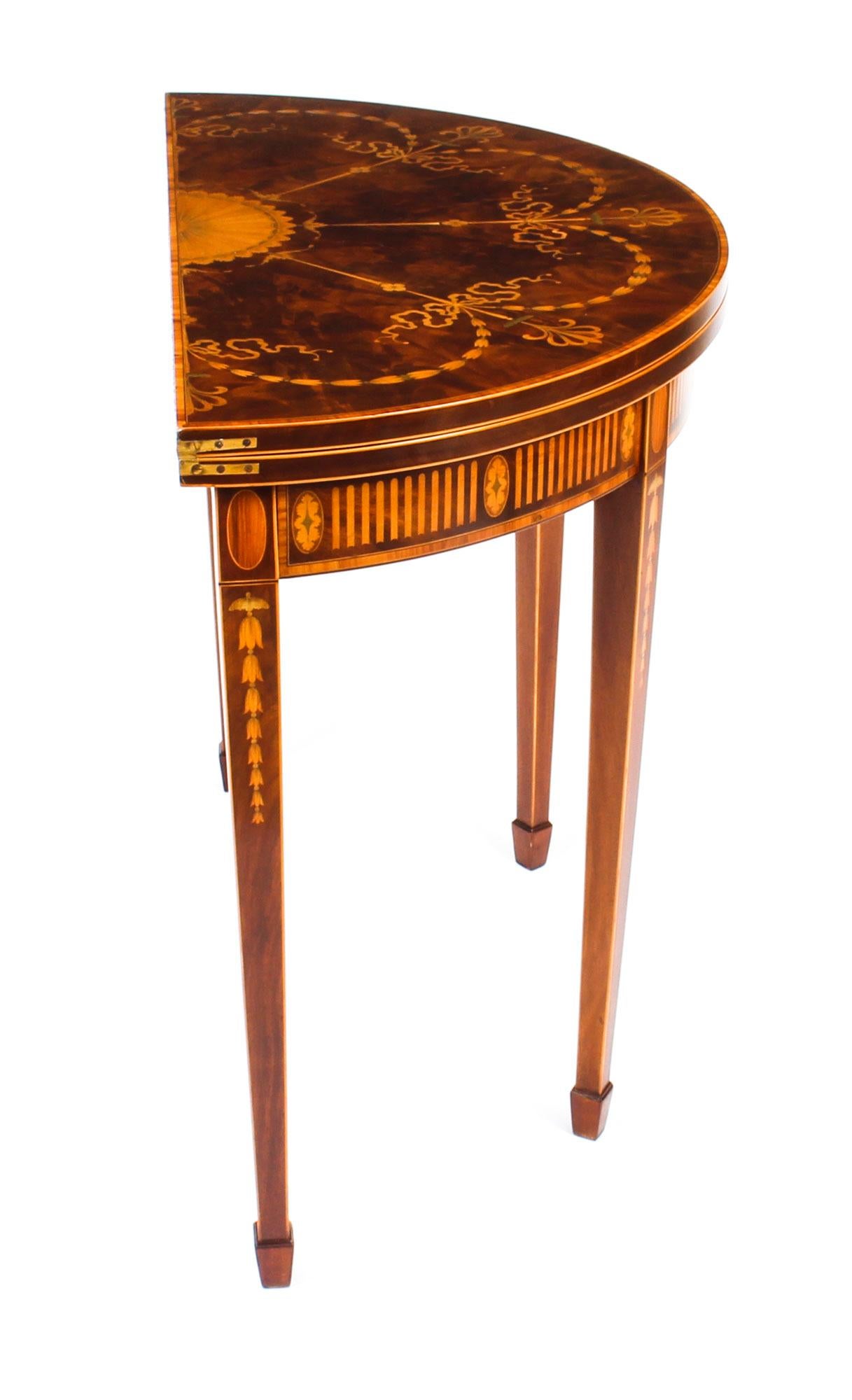 Late 19th Century Antique Half Moon Marquetry Card Console Table, 19th Century