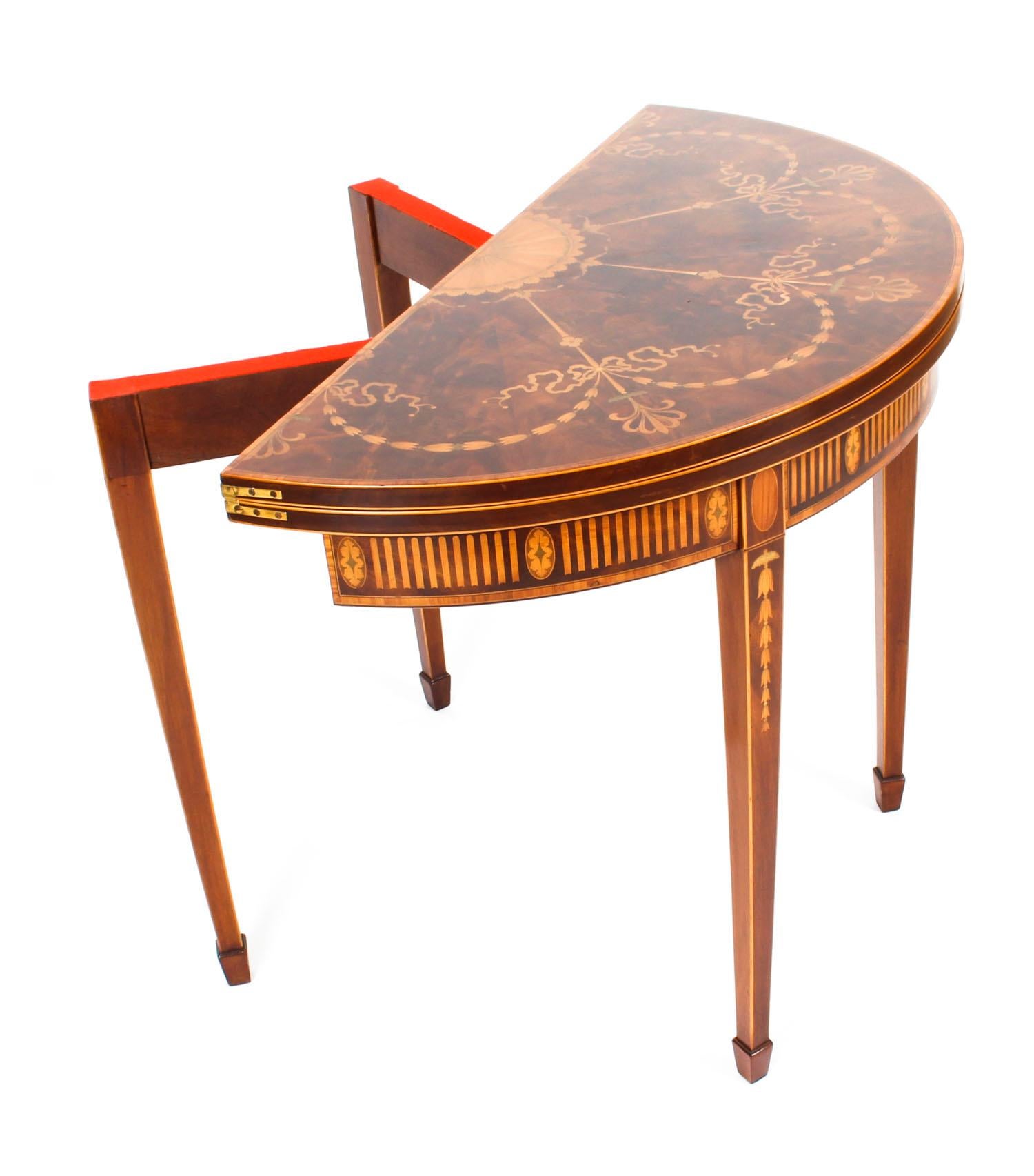 Antique Half Moon Marquetry Card Console Table, 19th Century 1