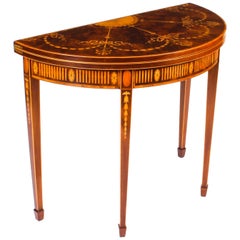 Antique Half Moon Marquetry Card Console Table, 19th Century