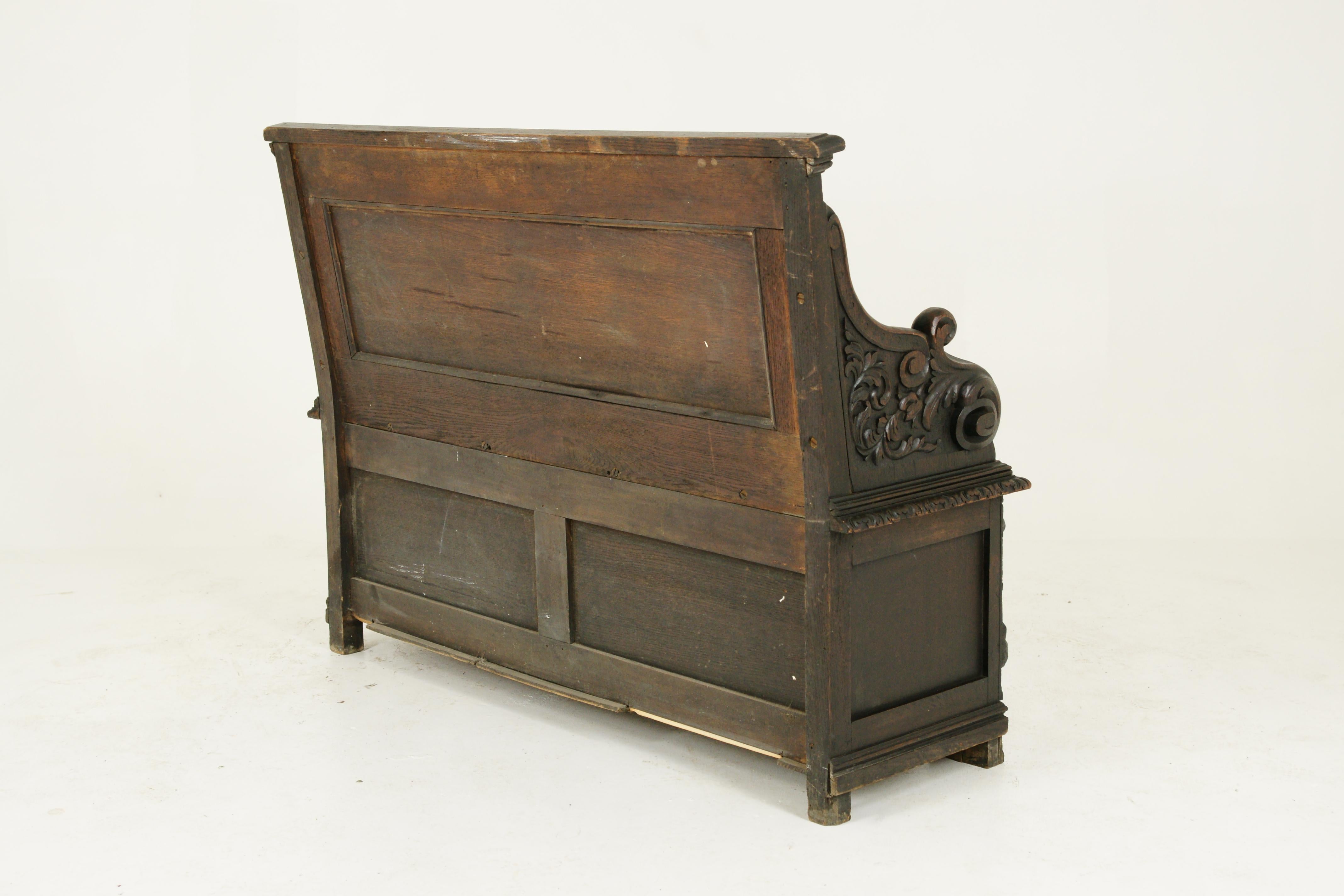 Panca da ingresso antica, panca da ingresso, quercia intagliata Settle, Scozia, 1880 5