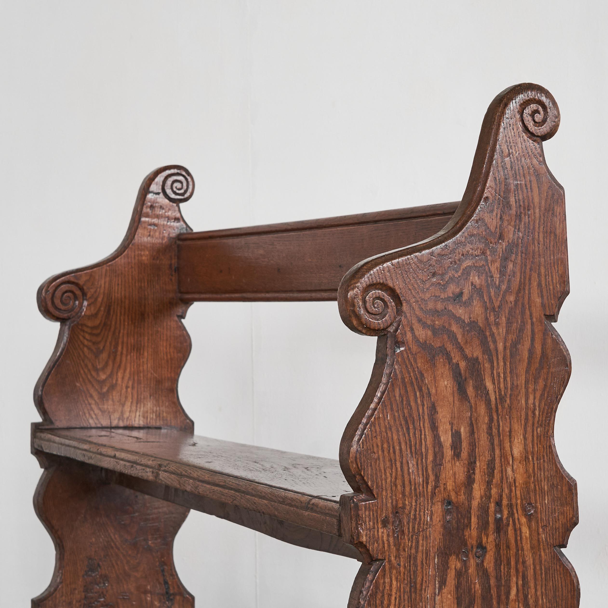 Other Antique Hall Bench in Solid Carved Oak 19th Century For Sale