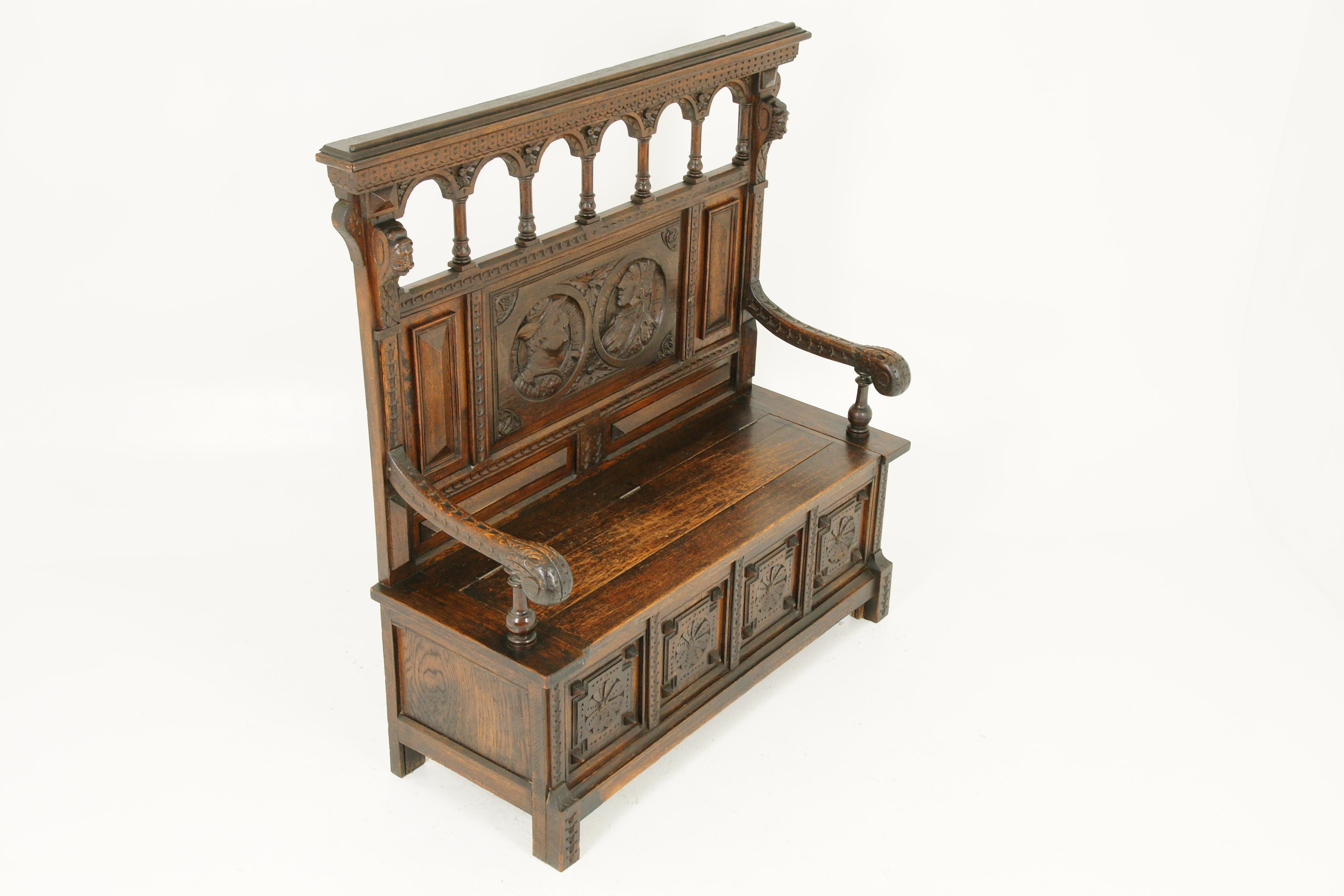 Antique Hall Bench, Monks Bench, Settle, Hall Bench, Scotland 1870, B1742 In Good Condition In Vancouver, BC