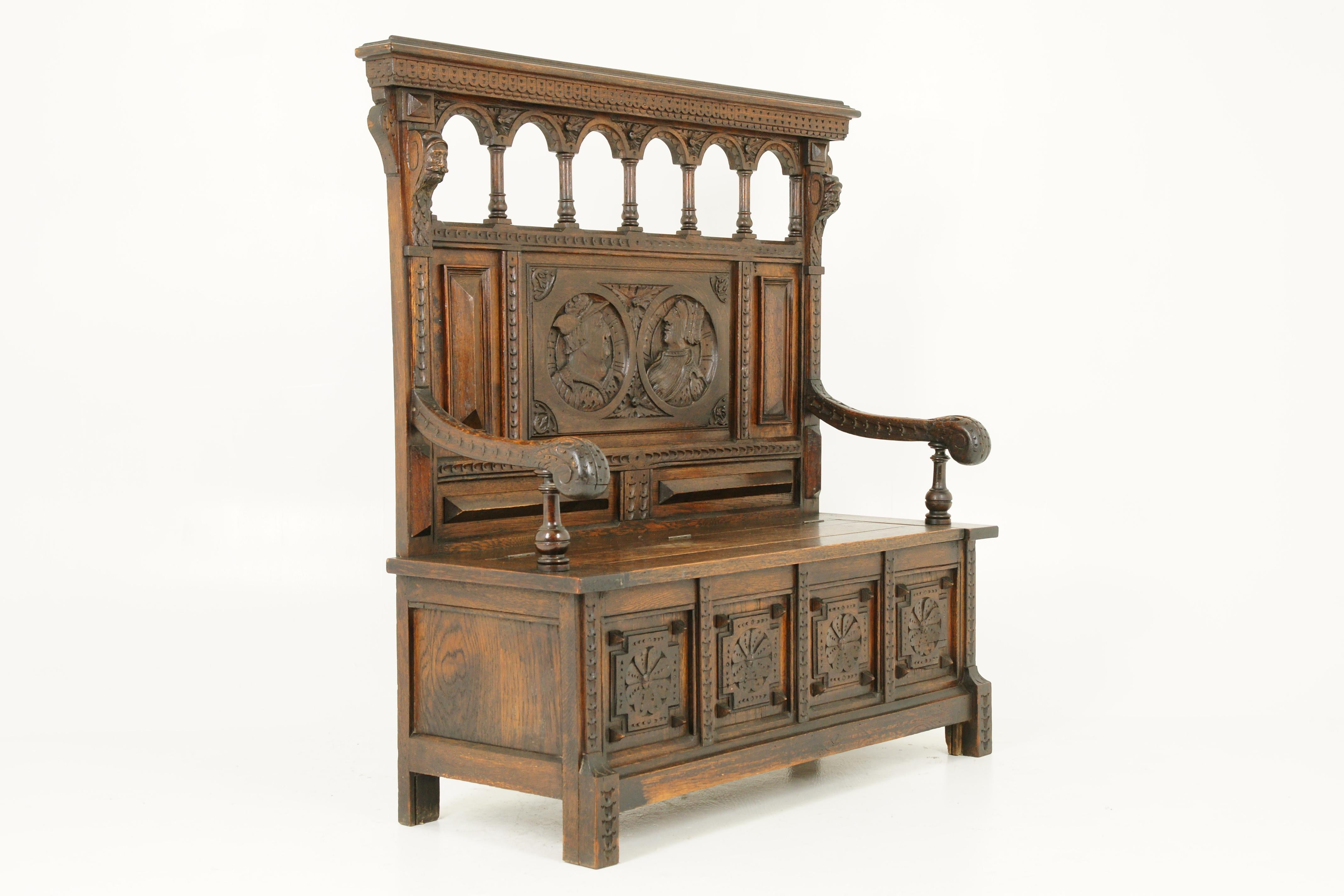 Late 19th Century Antique Hall Bench, Monks Bench, Settle, Hall Bench, Scotland 1870, B1742