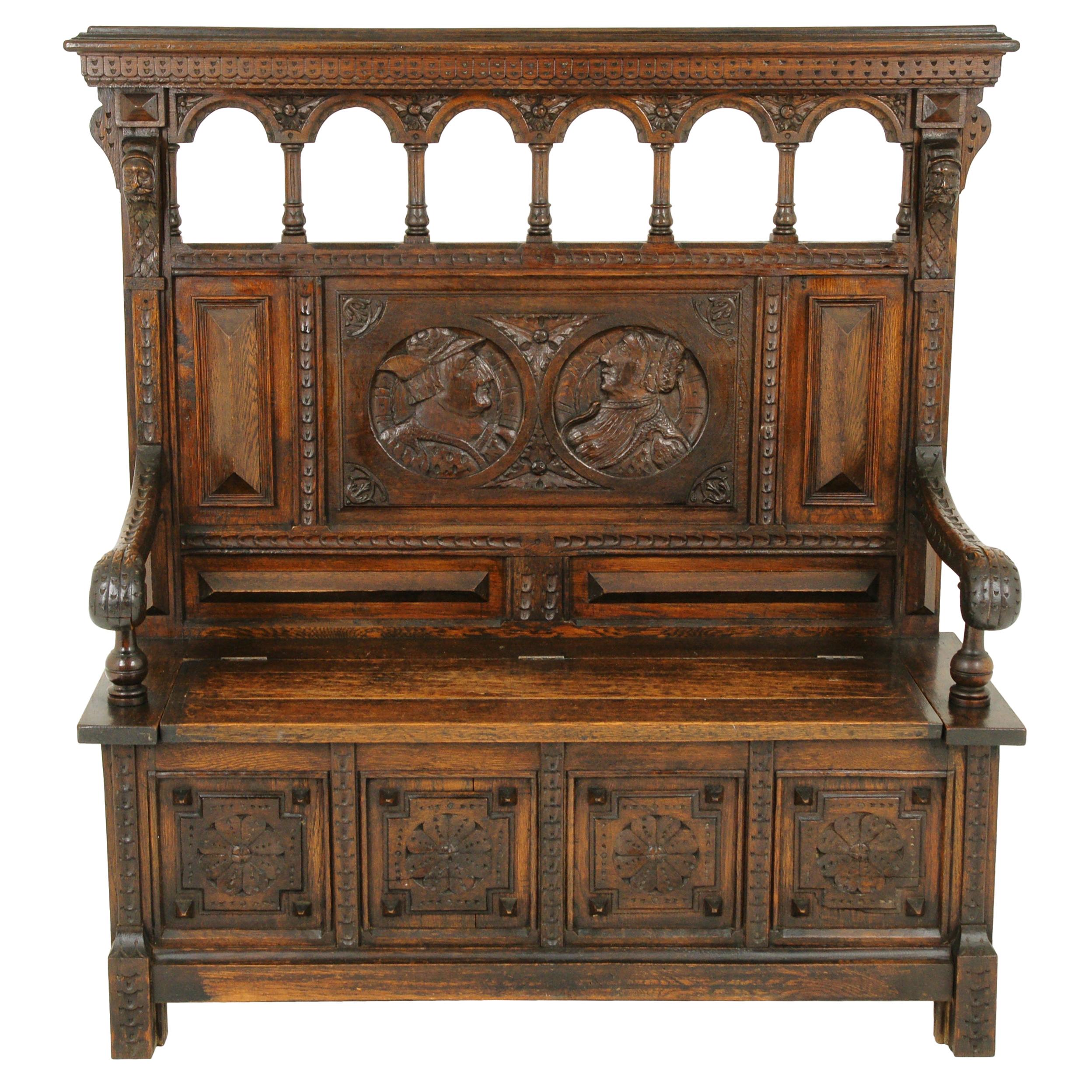 Antique Hall Bench, Monks Bench, Settle, Hall Bench, Scotland 1870, B1742