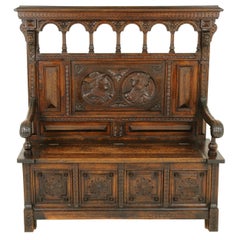 Antique Hall Bench, Monks Bench, Settle, Hall Bench, Scotland 1870, B1742