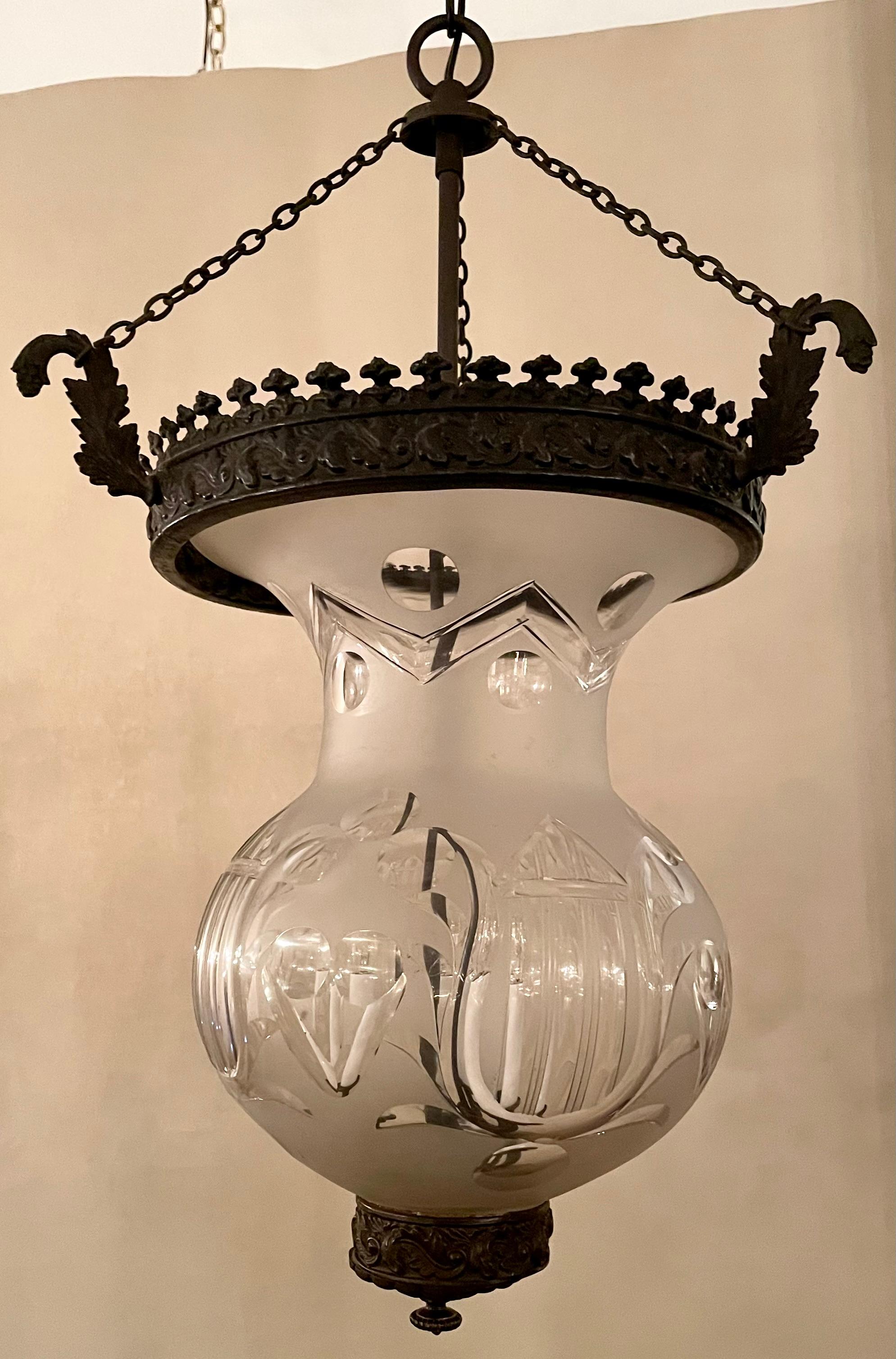 Antique hall-lantern with handsome cut glass, circa 1890-1910.