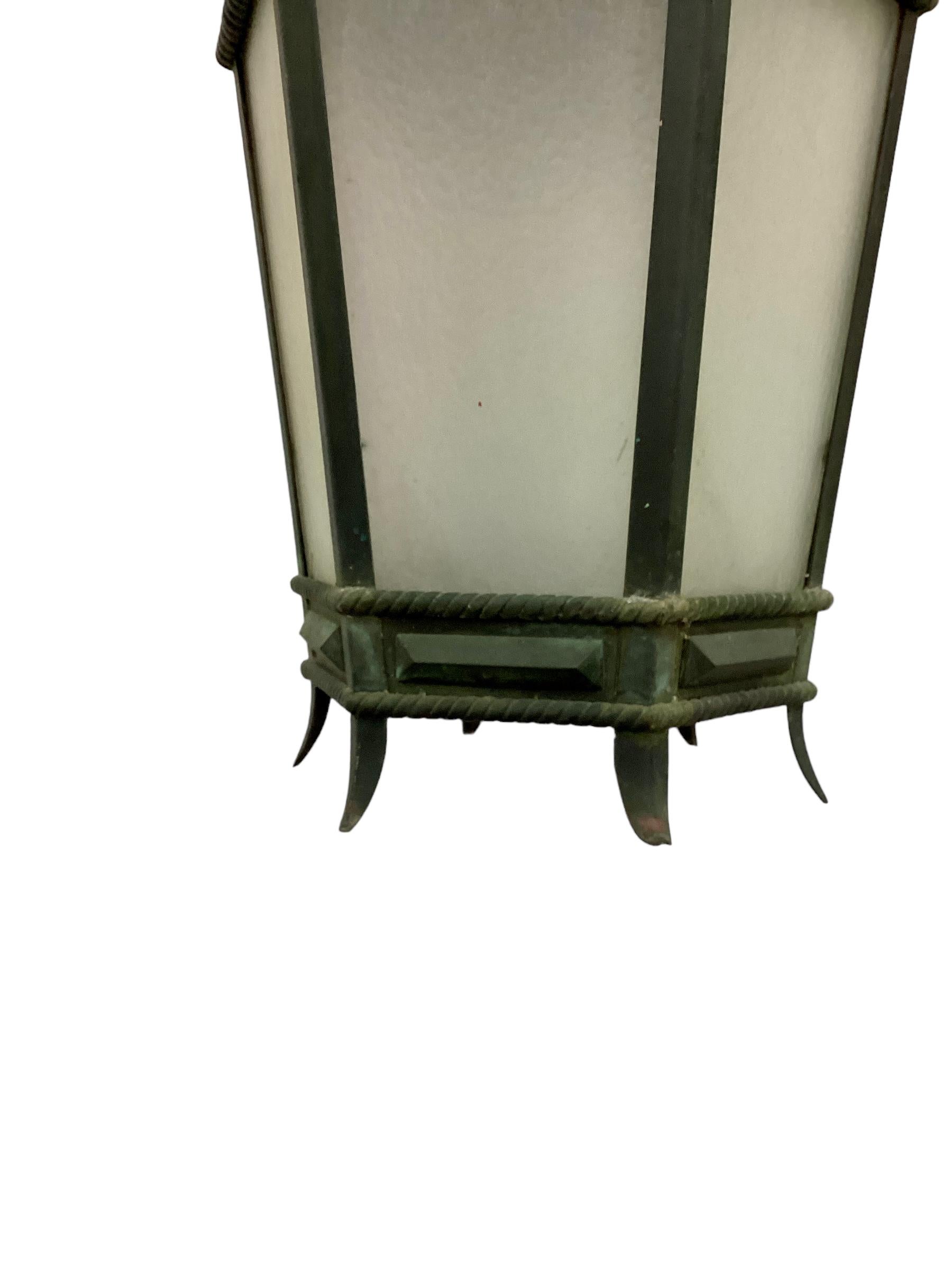 Antique Hall Lantern with Verdi Gris Copper Patina  For Sale 1