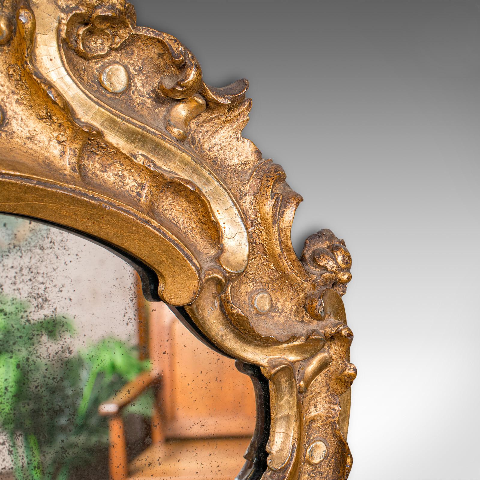 19th Century Antique Hall Mirror, French, Gilt Gesso, Ornate, Baroque Taste, Victorian, 1850 For Sale