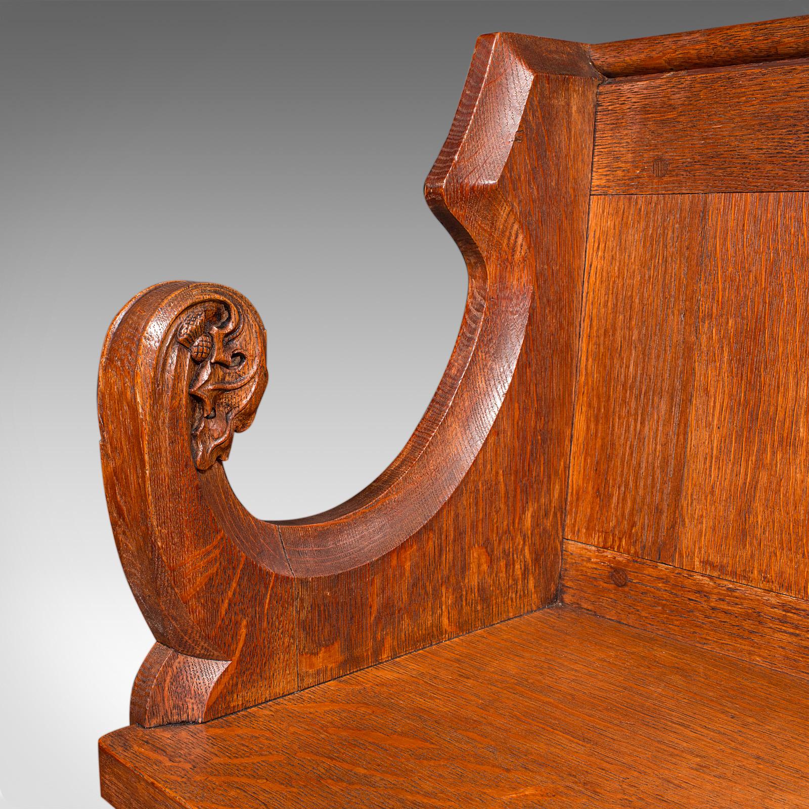 Antique Hall Settle, Scottish Oak Seat & A Half Bench, Gothic Revival, Victorian For Sale 2